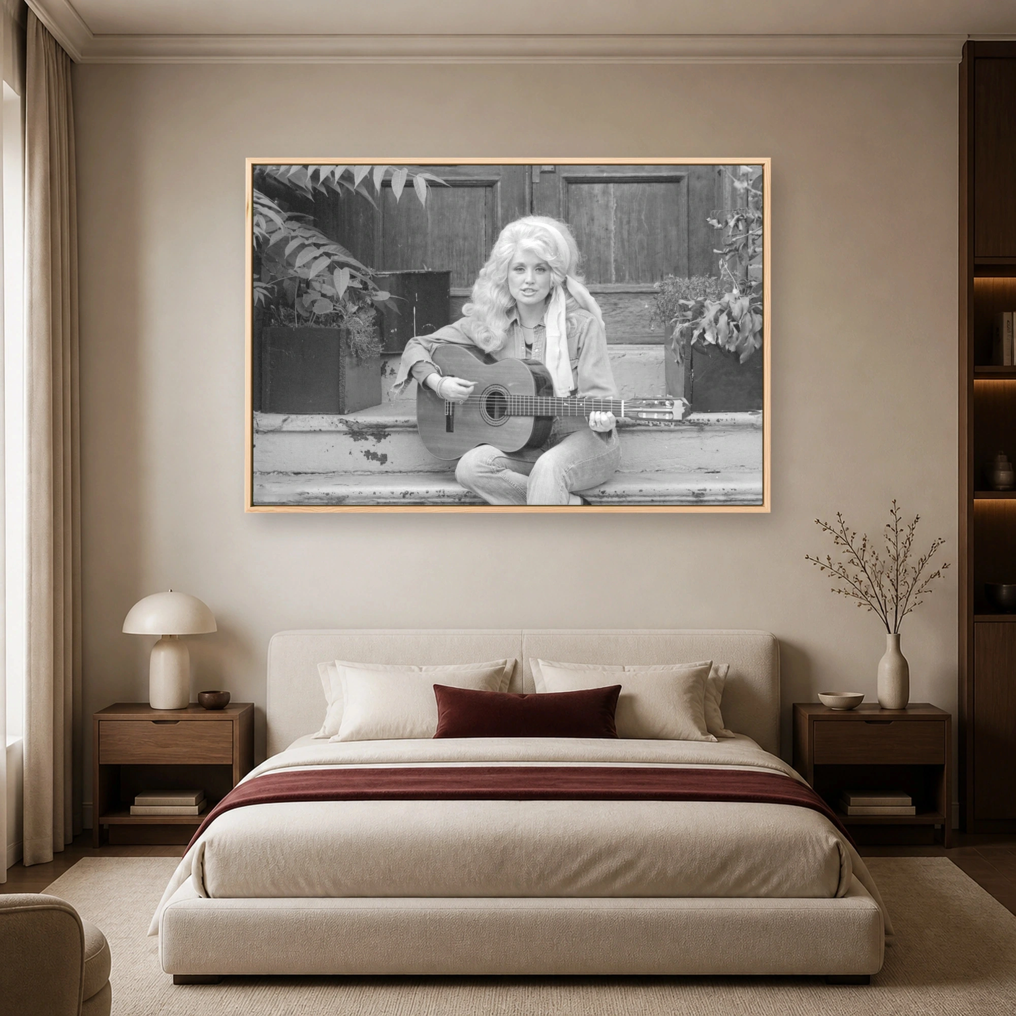 Dolly Parton Acoustic Guitar Vintage Black and White Photography Print, view 4