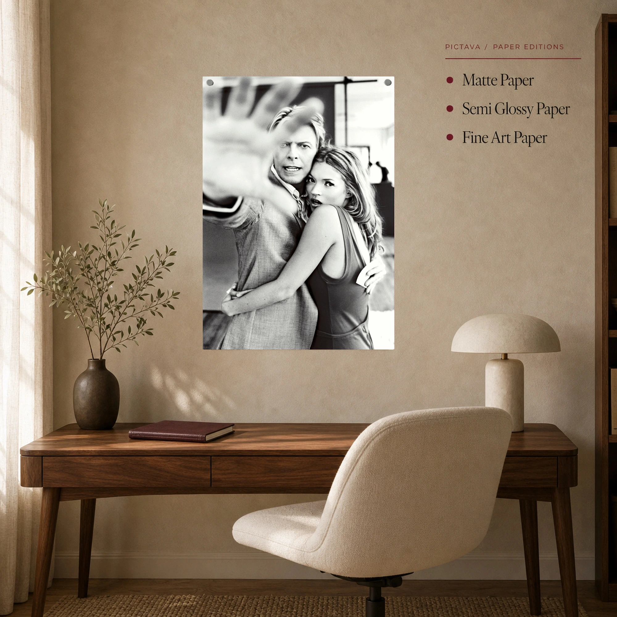 David Bowie and Kate Moss Black and White Portrait Art Print, view 7