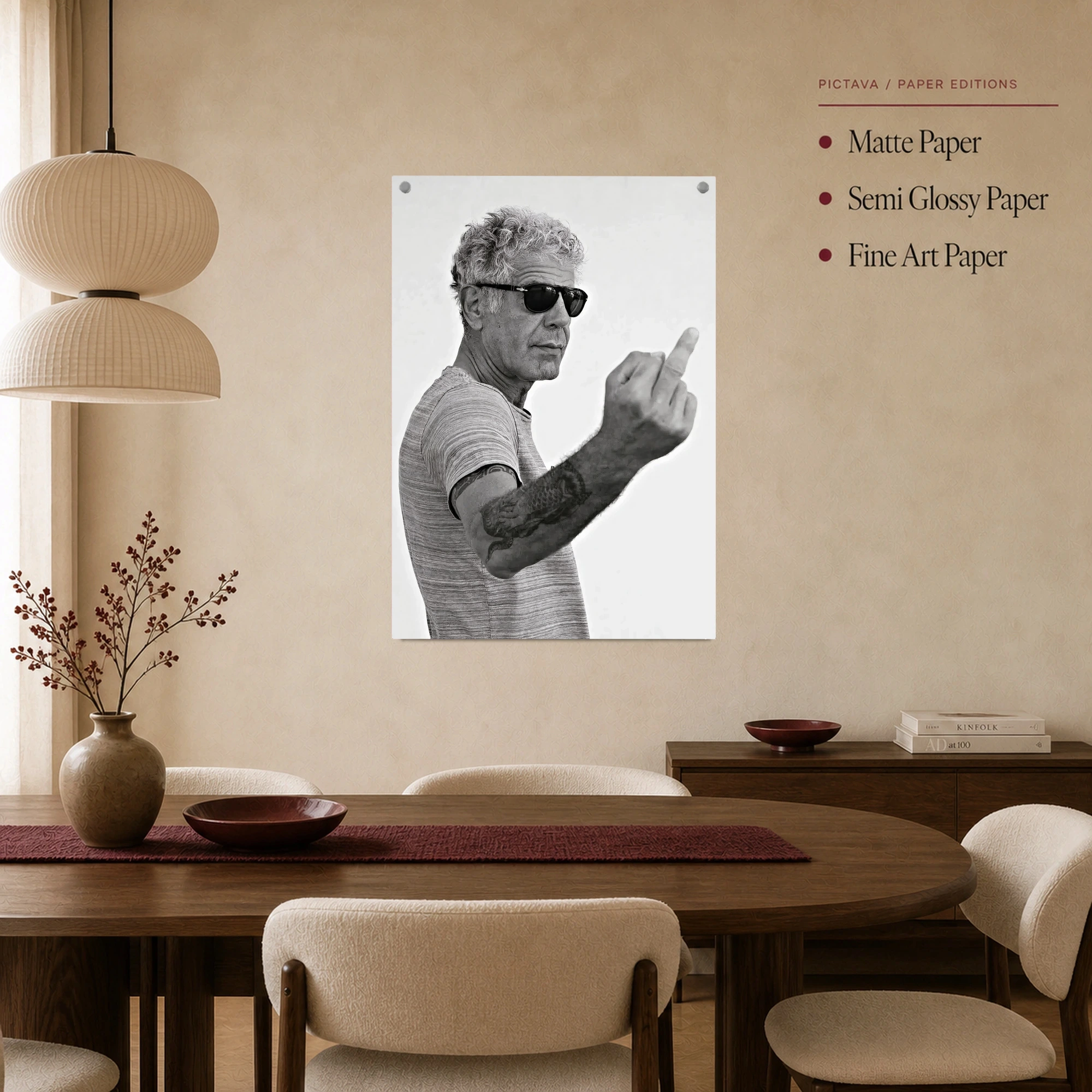 Anthony Bourdain Black & White Portrait Wall Art Print, view 2
