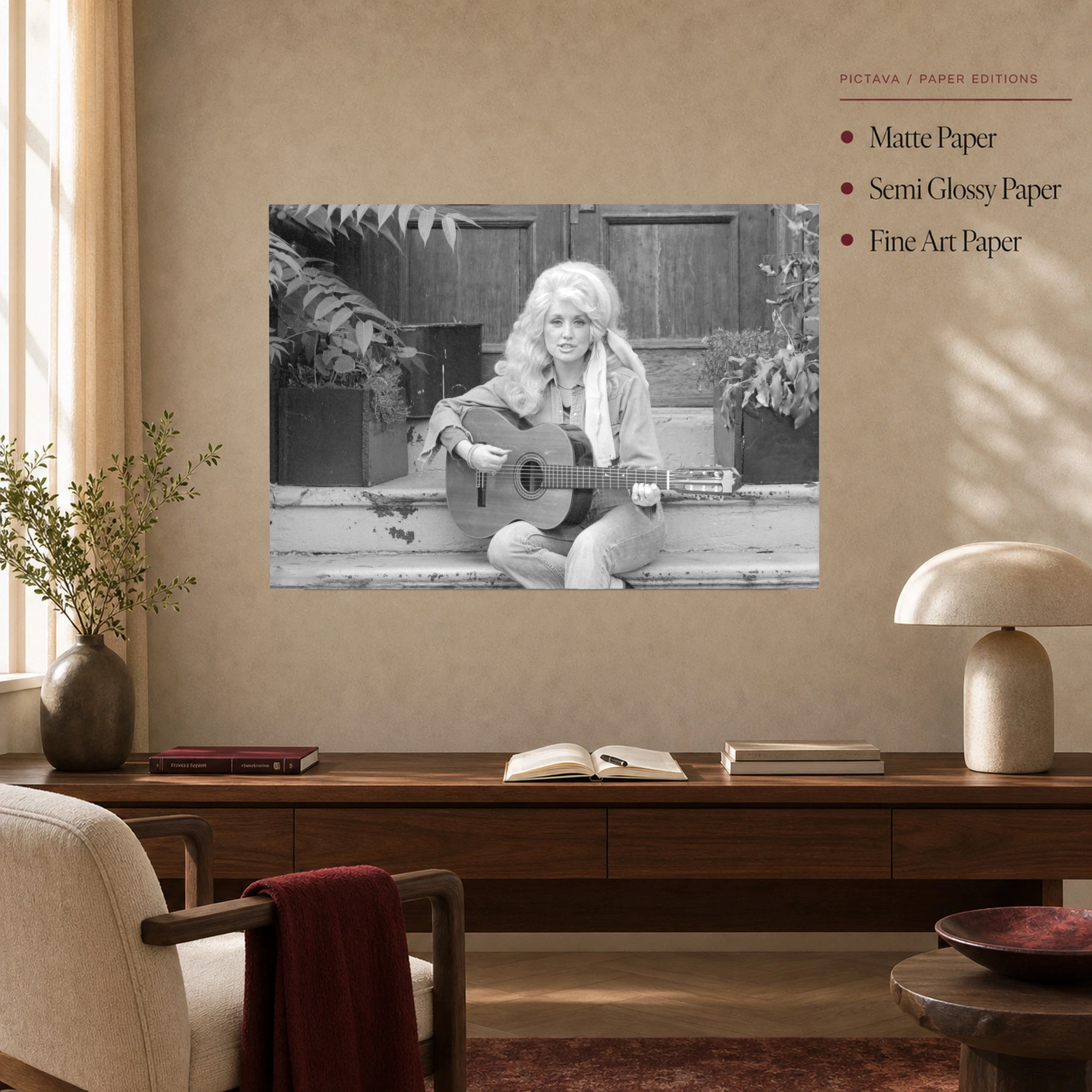 Dolly Parton Acoustic Guitar Vintage Black and White Photography Print, view 5