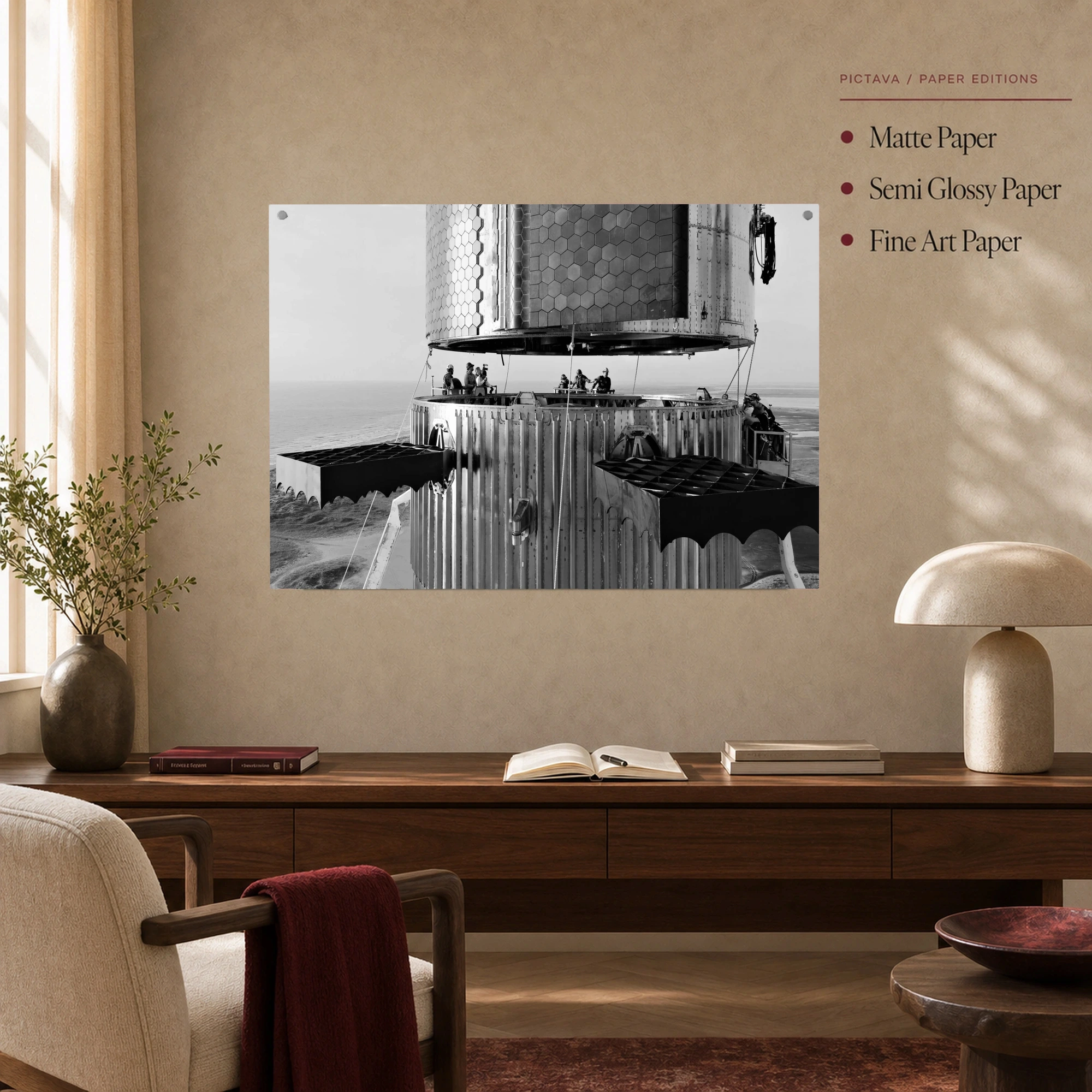 Black and White Starship Rocket Assembly Canvas Art, view 5