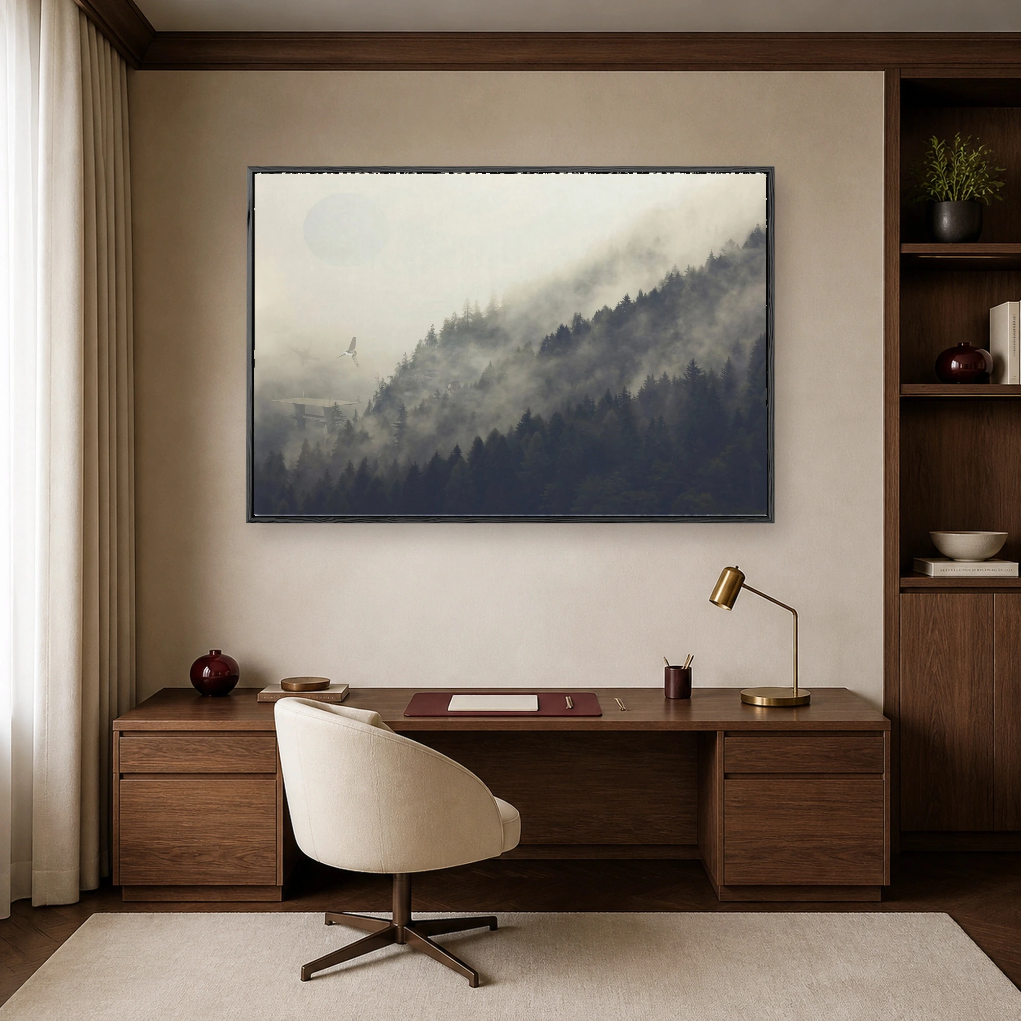 Misty Forest Sci-Fi Shuttle Landscape Canvas Wall Art, view 5