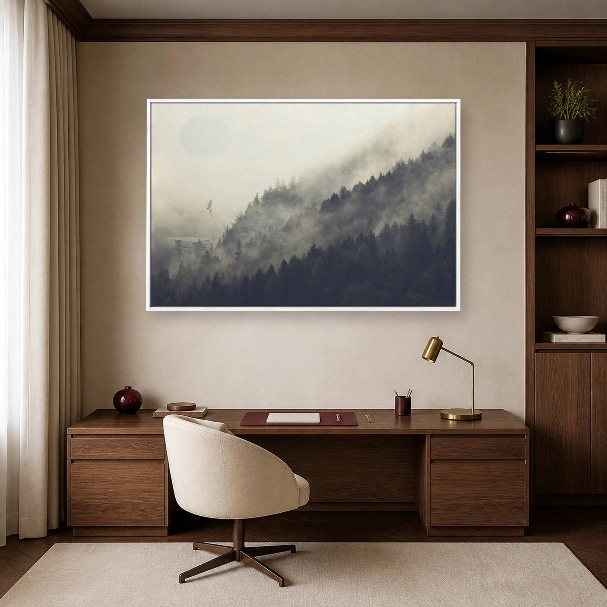 Misty Forest Sci-Fi Shuttle Landscape Canvas Wall Art, view 3
