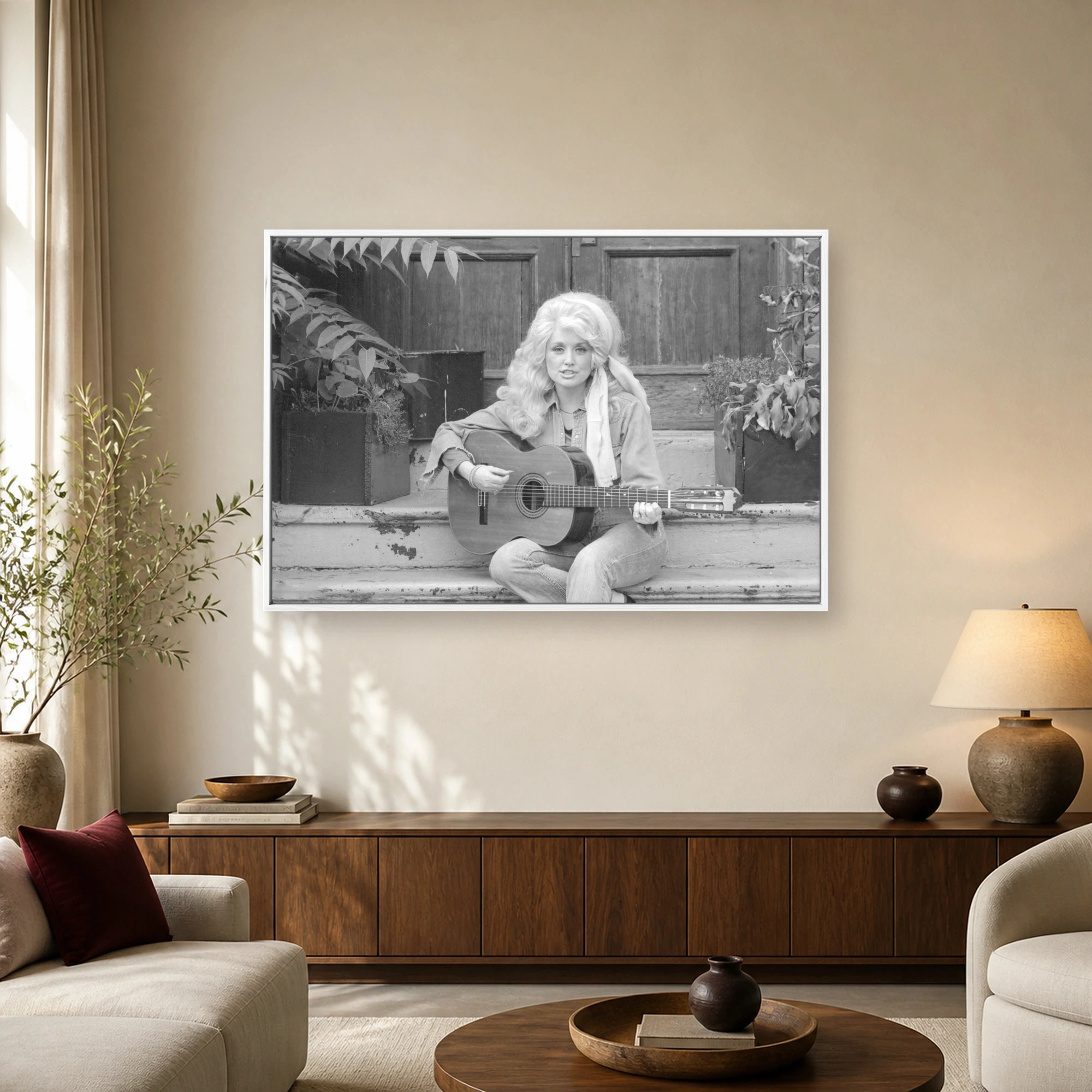 Dolly Parton Acoustic Guitar Vintage Black and White Photography Print, view 2