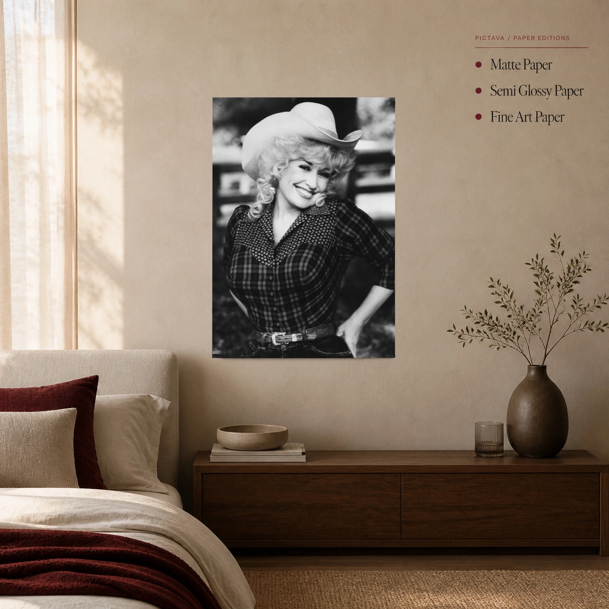 Dolly Parton Vintage Country Portrait Black and White Wall Art, view 3