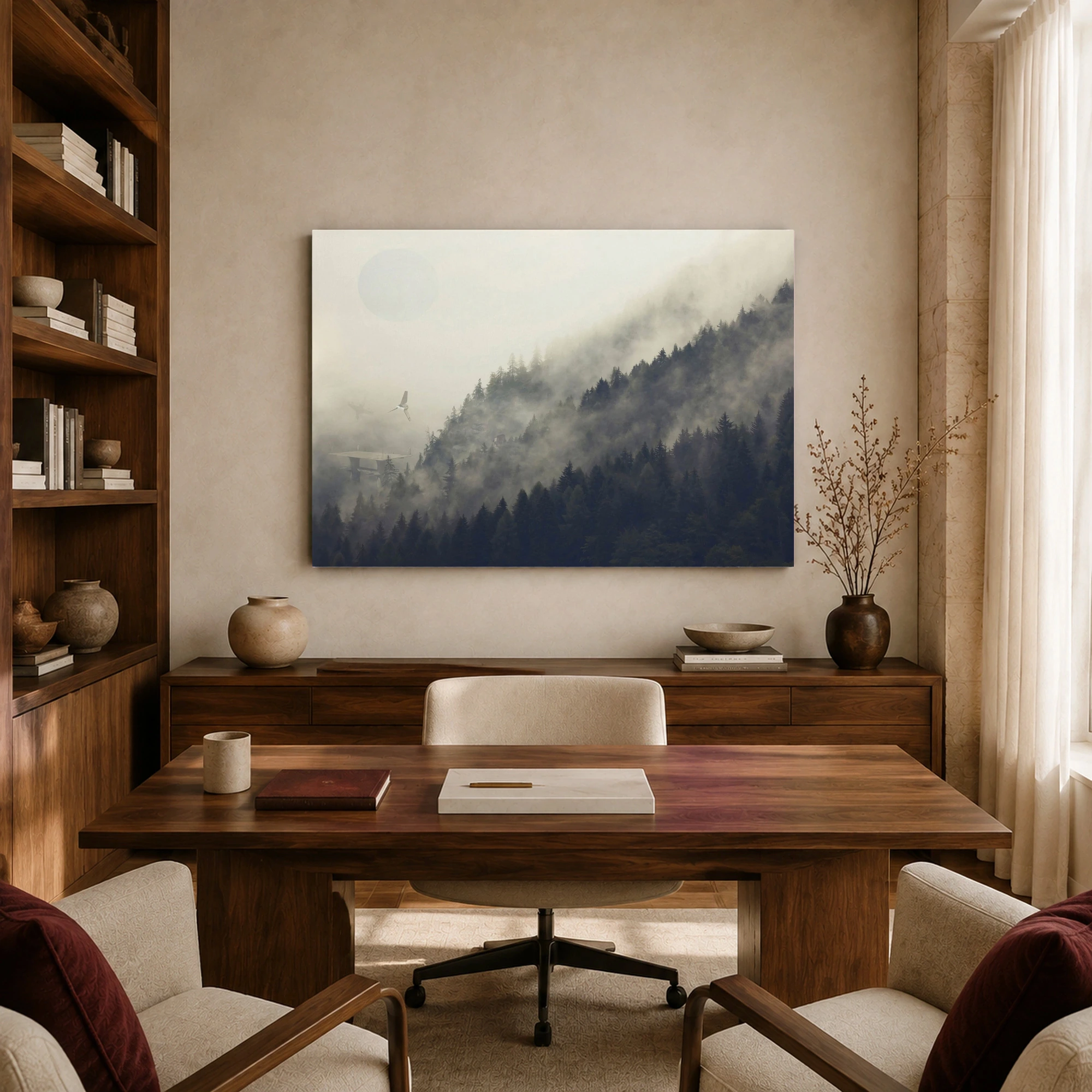 Misty Forest Sci-Fi Shuttle Landscape Canvas Wall Art, view 7