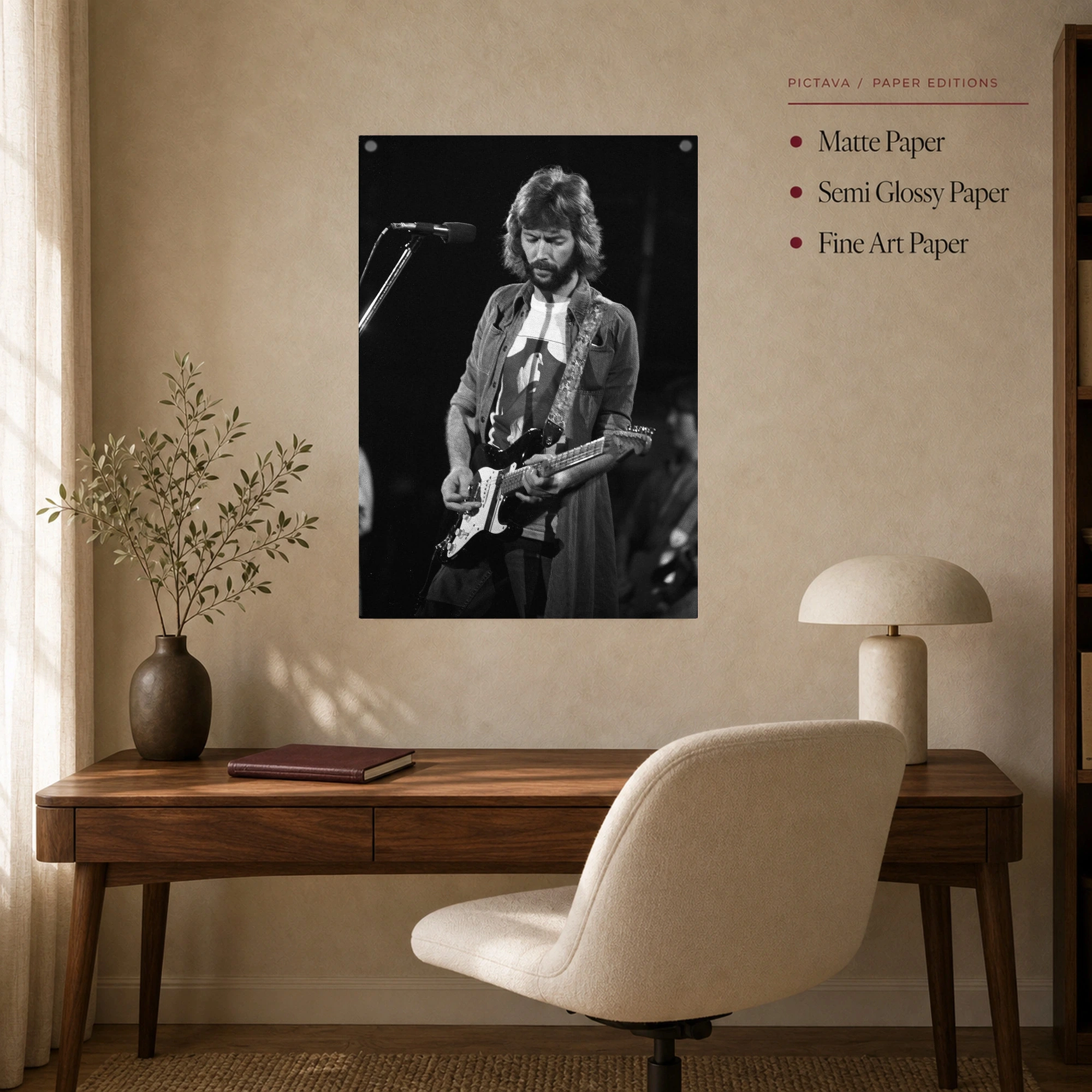 Eric Clapton Vintage Live Concert Black and White Wall Art Print, view 7
