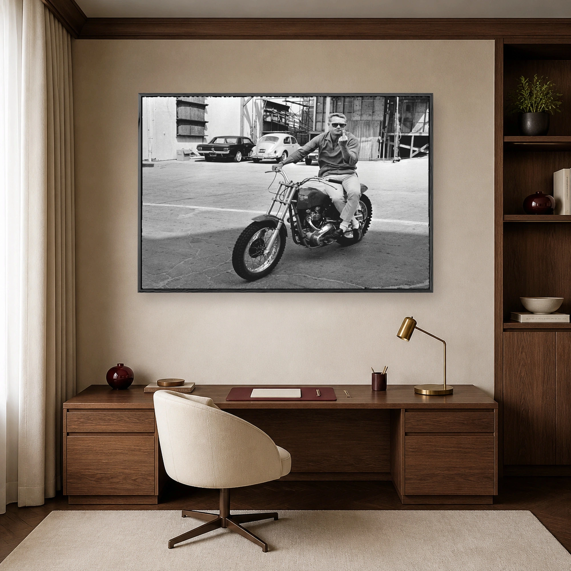 Steve McQueen Rebel Motorcycle Black and White Fine Art Print, view 5