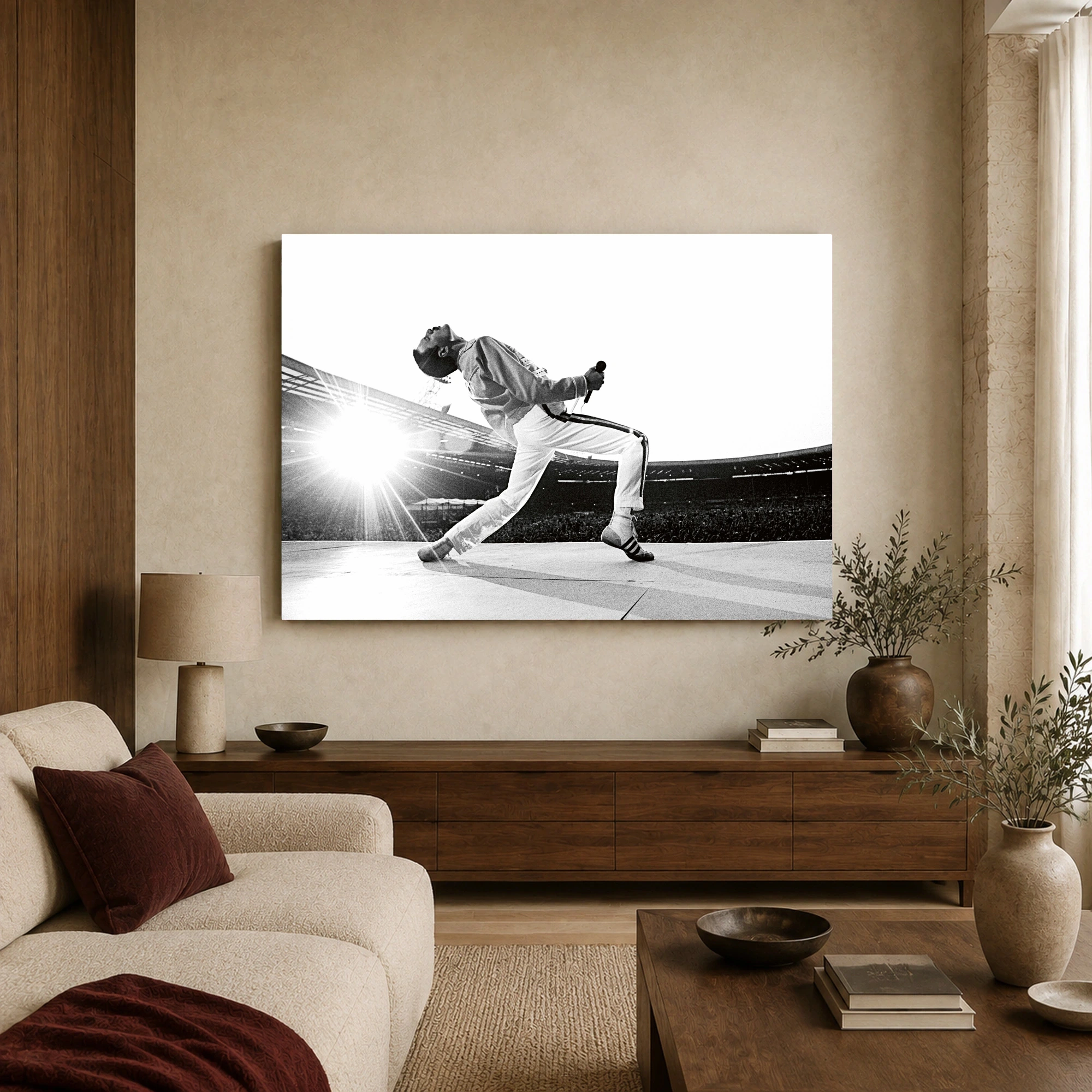 Freddie Mercury Stadium Concert Black and White Wall Art, view 2