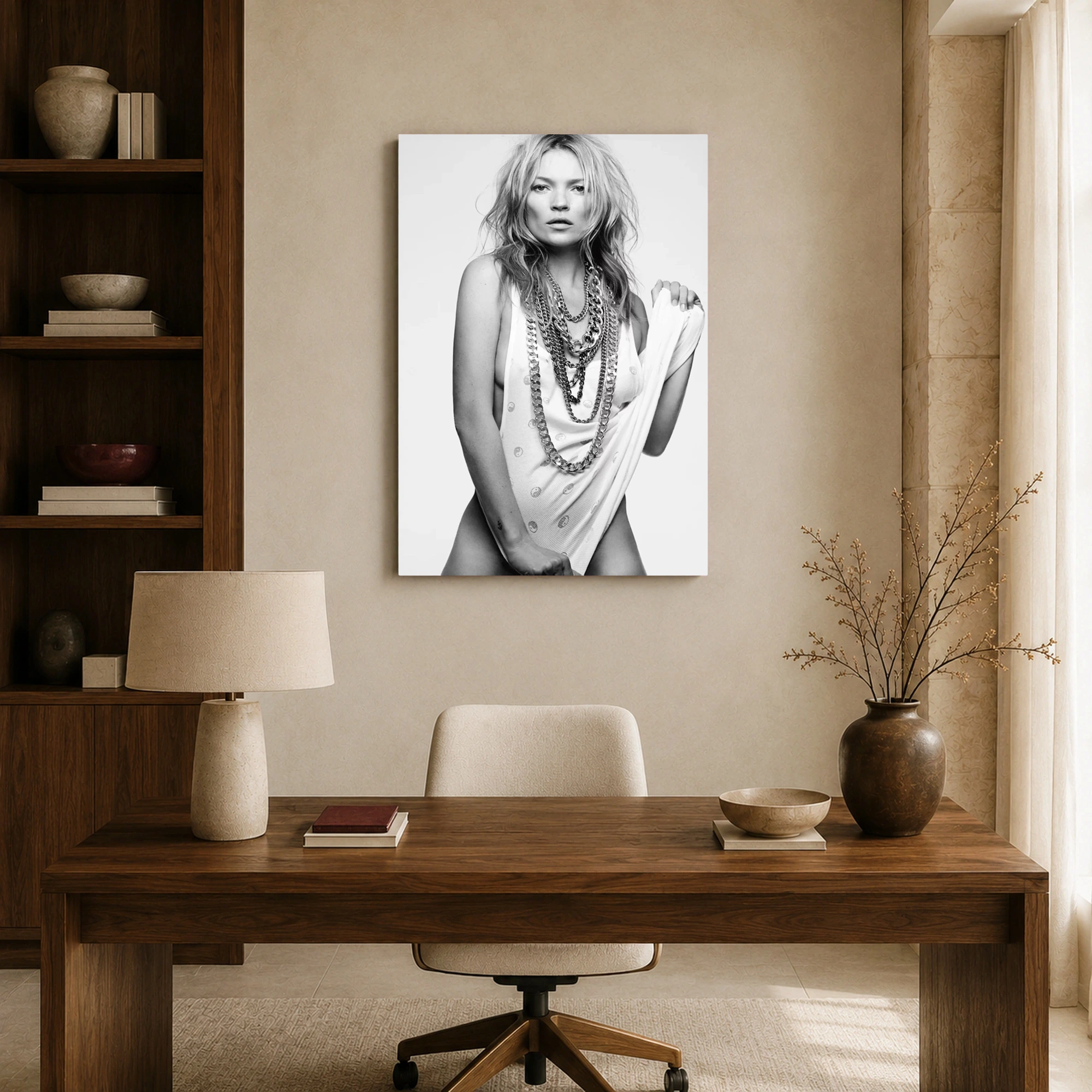Kate Moss Black and White Fashion Portrait Wall Art, view 8