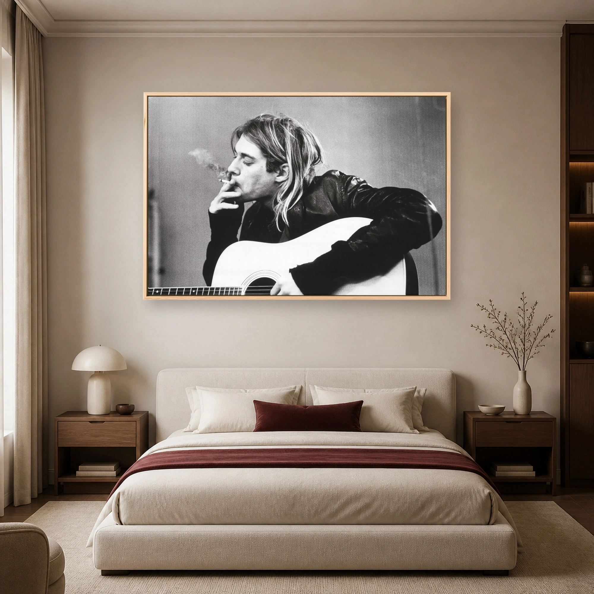 Kurt Cobain Black and White Acoustic Guitar Fine Art Print, view 4
