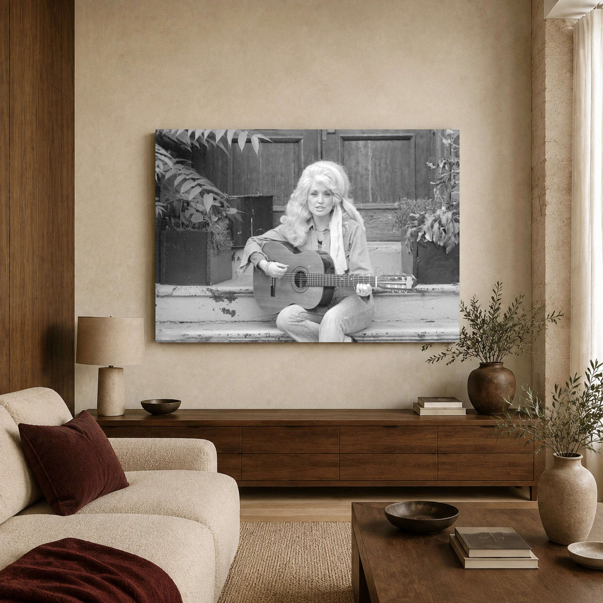 Dolly Parton Acoustic Guitar Vintage Black and White Photography Print, view 3