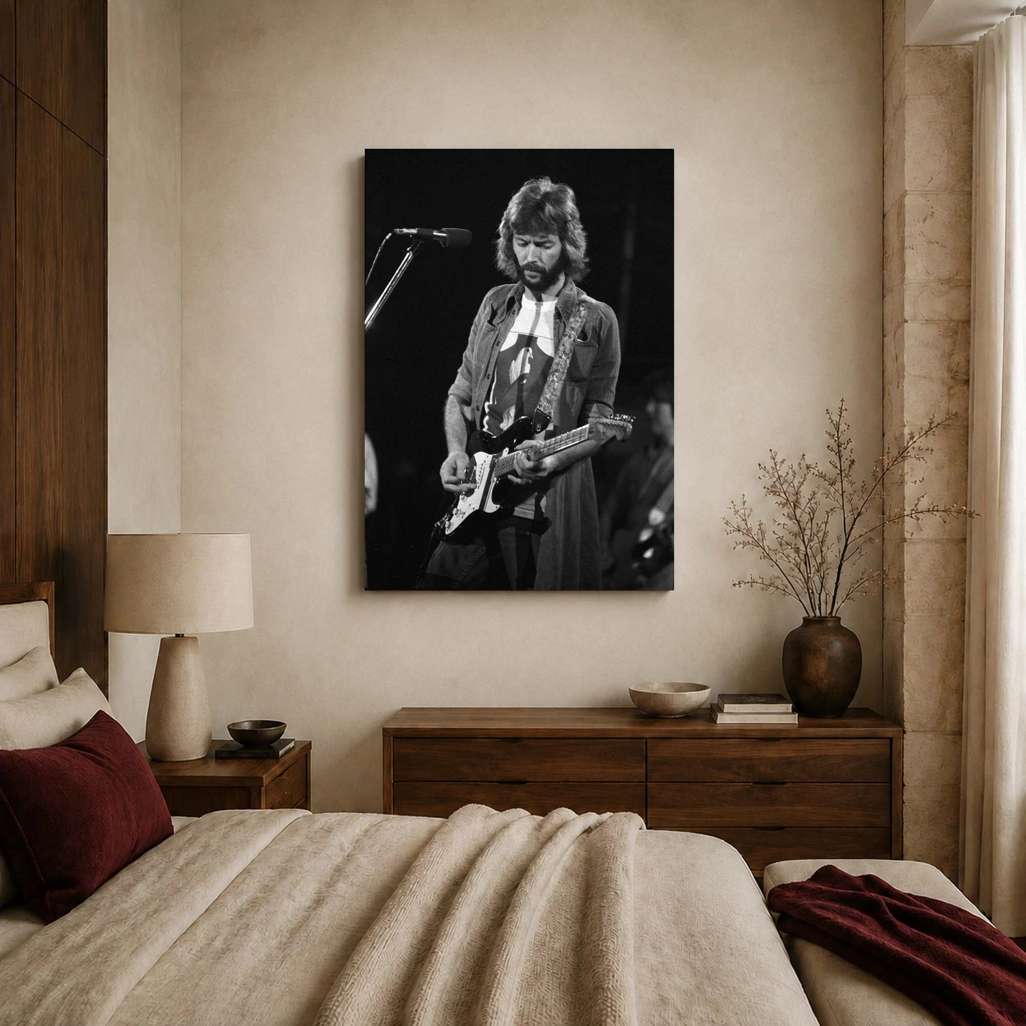 Eric Clapton Vintage Live Concert Black and White Wall Art Print, view 5