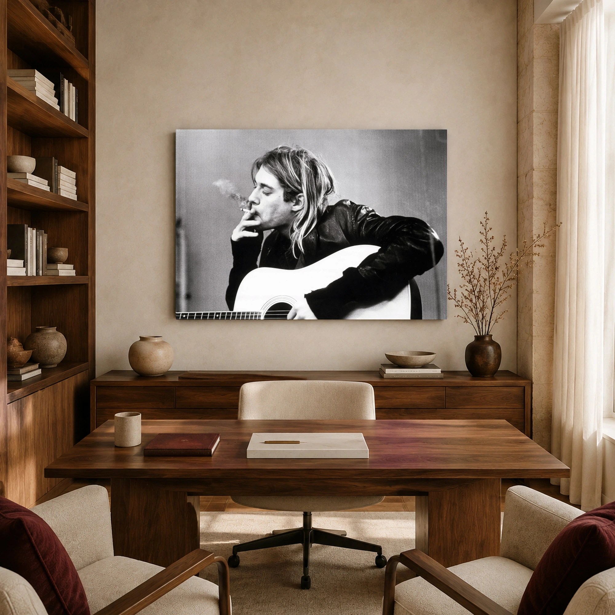 Kurt Cobain Black and White Acoustic Guitar Fine Art Print, view 7