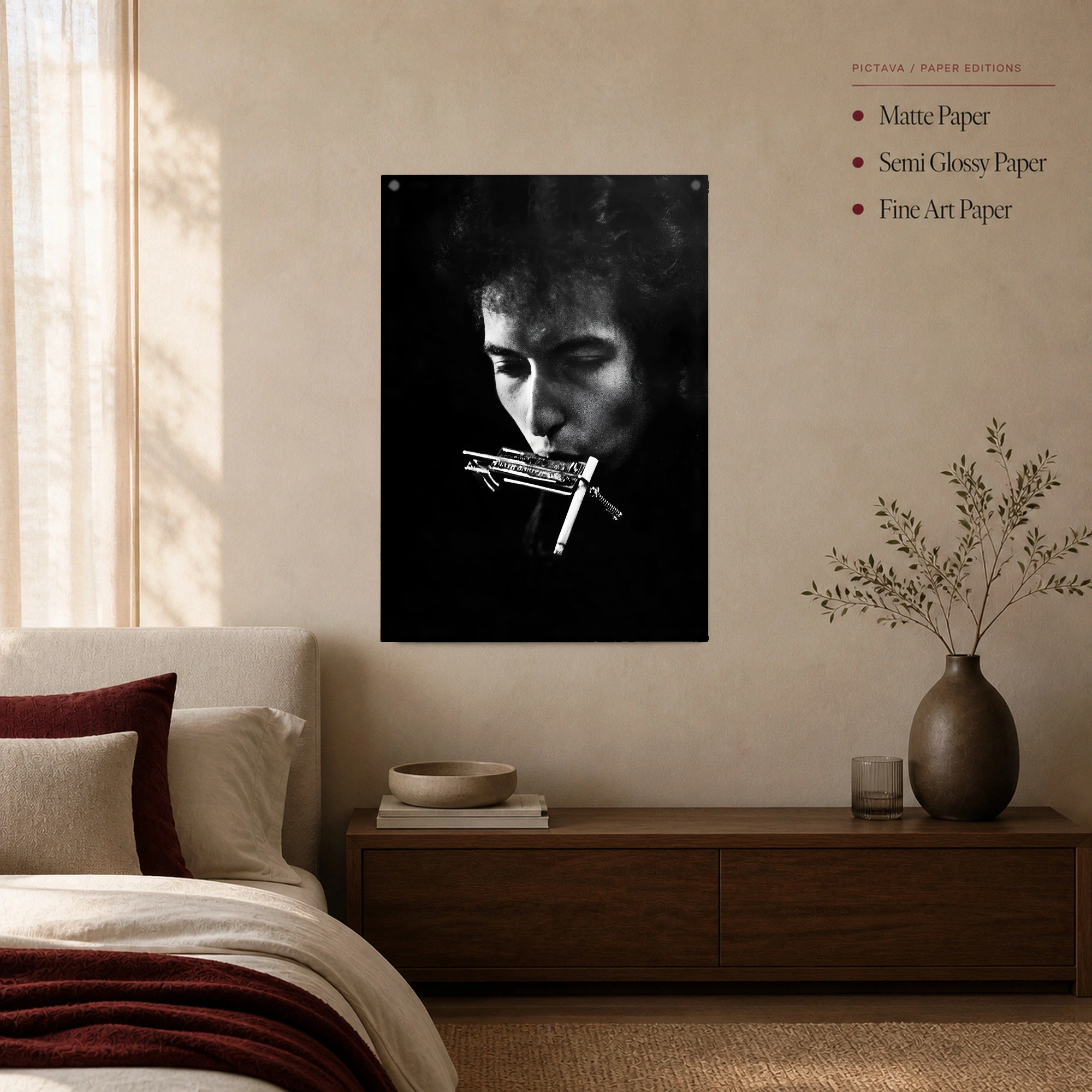 Bob Dylan Harmonica Black and White Portrait Fine Art Print, view 3