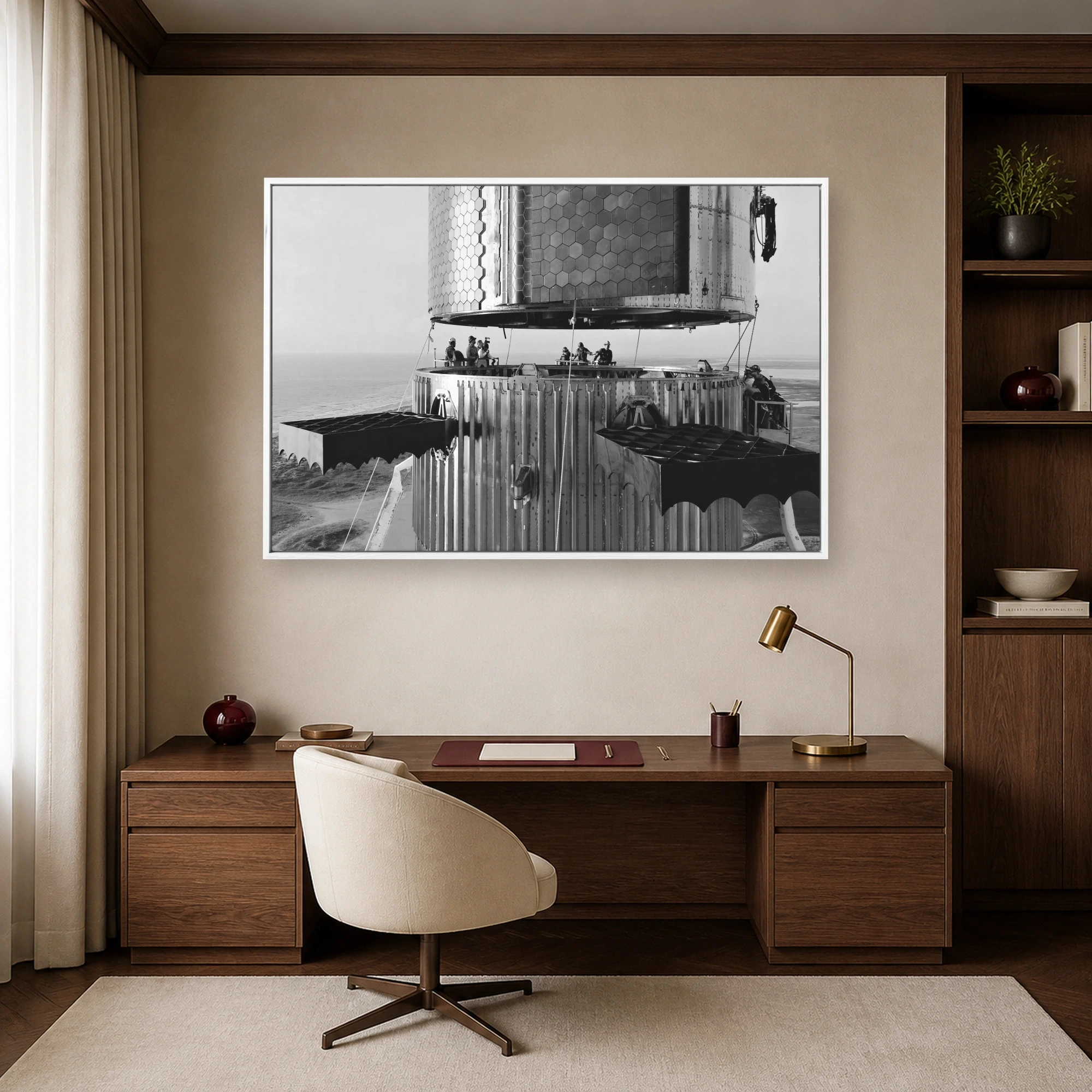 Black and White Starship Rocket Assembly Canvas Art, view 7