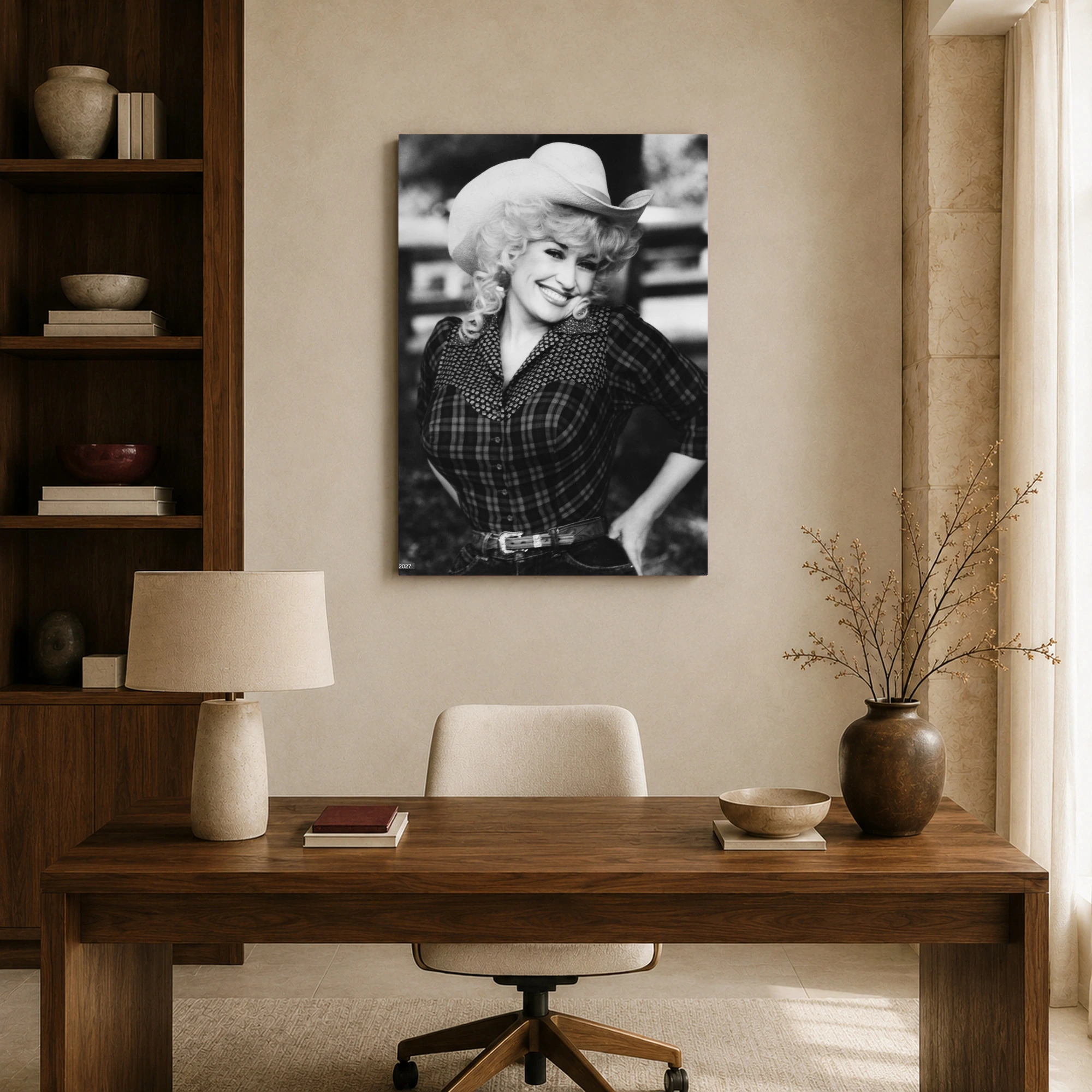 Dolly Parton Vintage Country Portrait Black and White Wall Art, view 8