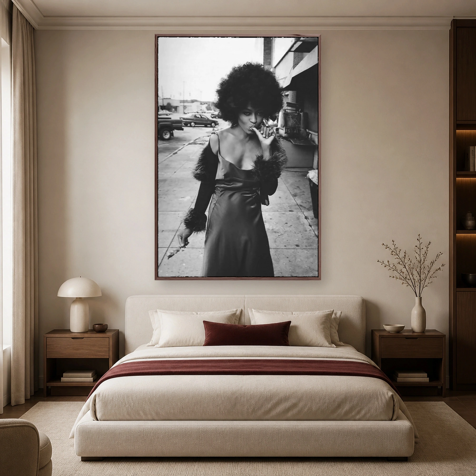 Diana Ross Retro Street Glamour Black & White Portrait Art Print, view 3