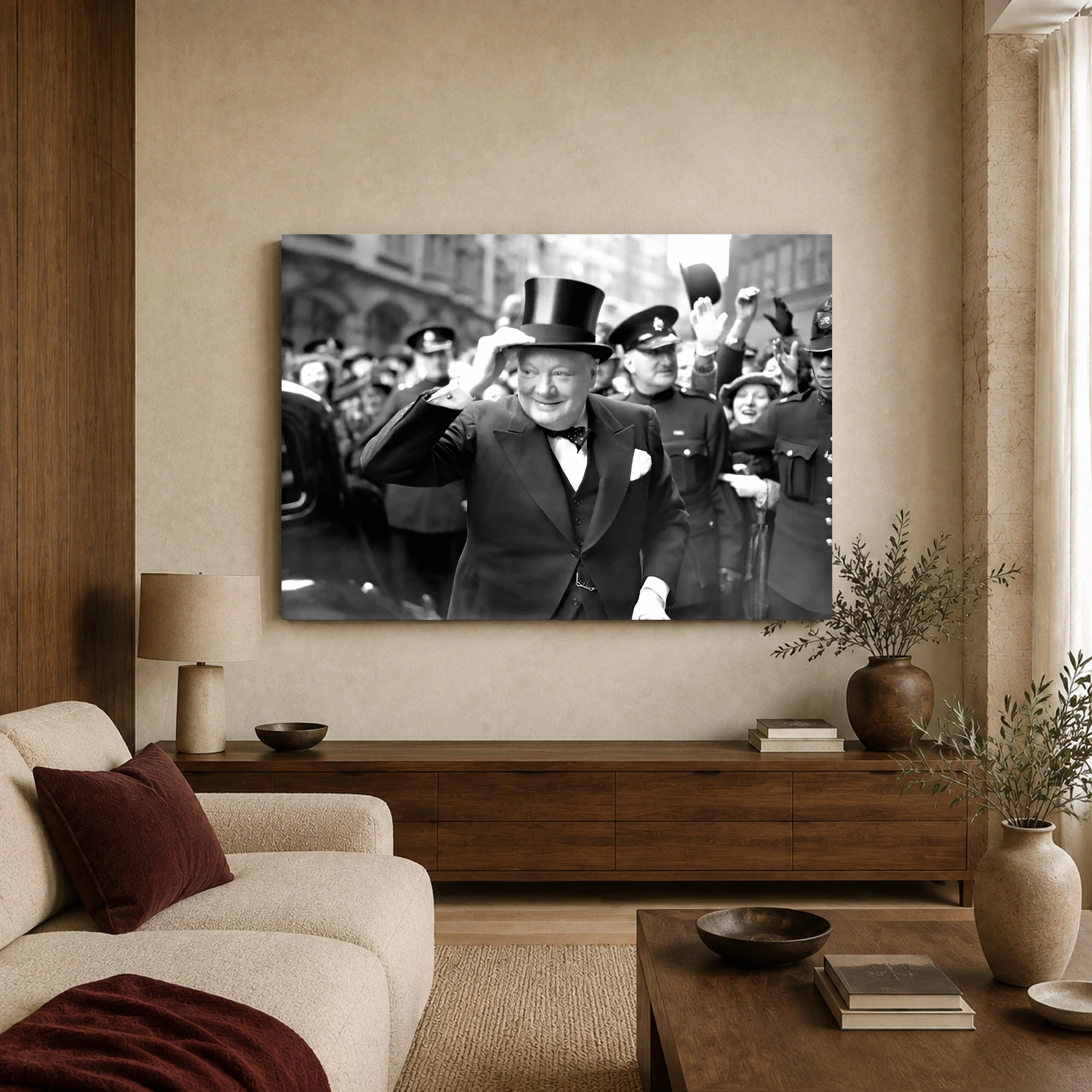 Winston Churchill Tipping Top Hat Historic Black and White Print, view 3