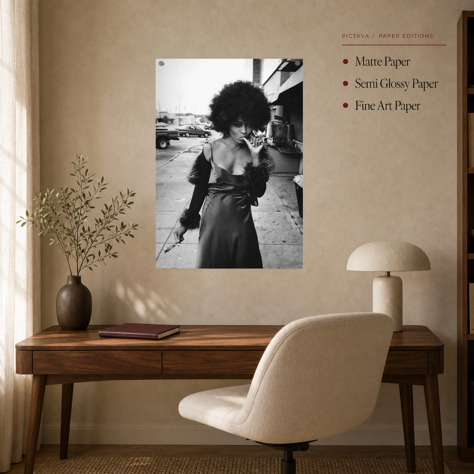 Diana Ross Retro Street Glamour Black & White Portrait Art Print, view 8