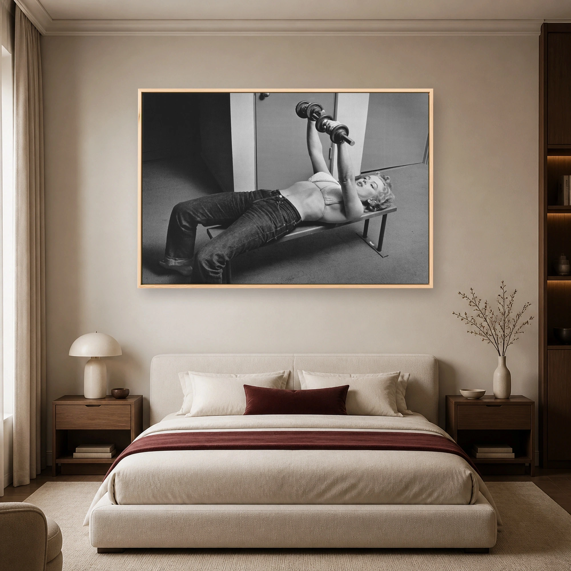 Marilyn Monroe Lifting Weights Vintage Black & White Wall Art, view 5