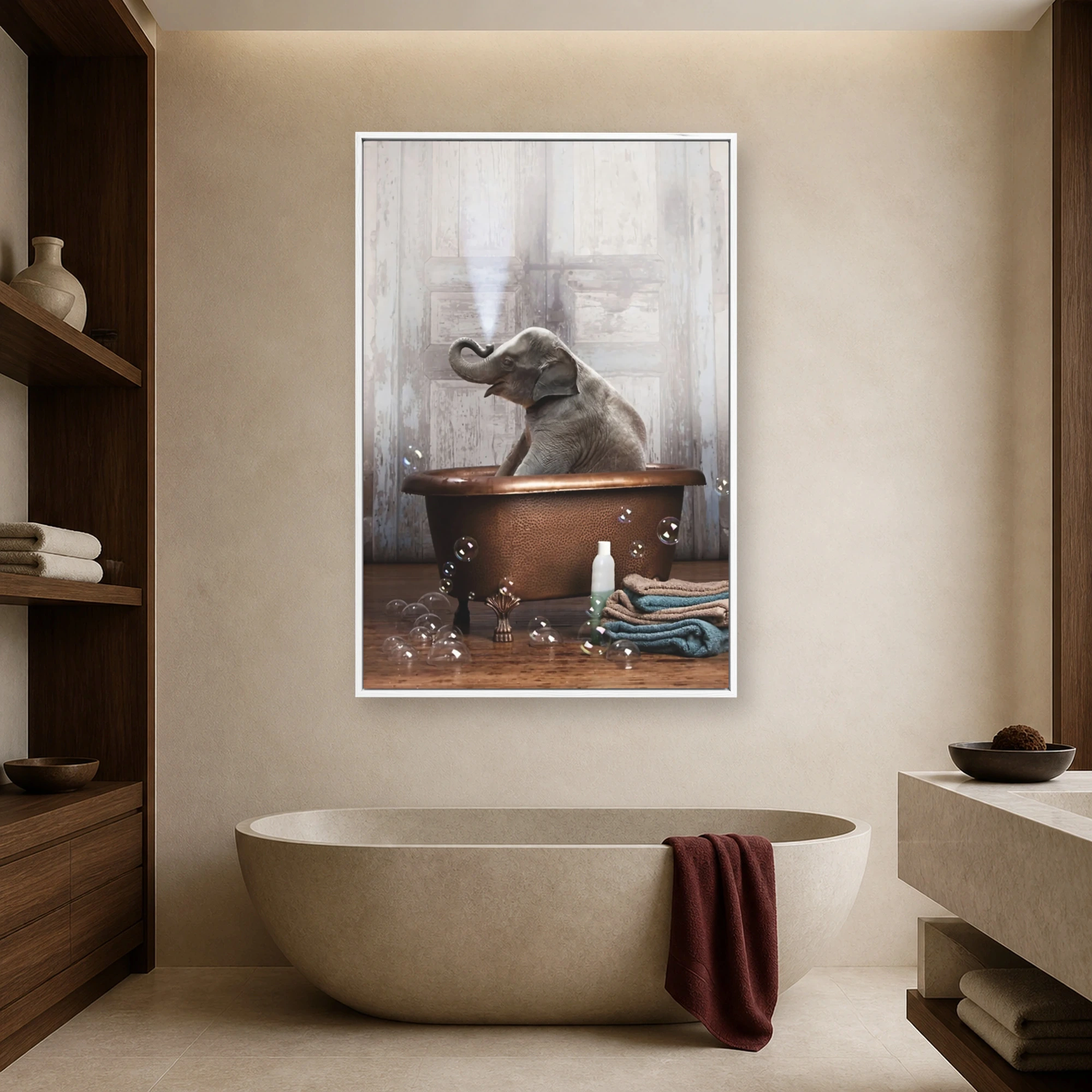 Baby Elephant Bath Time Canvas Print & Framed Art, view 3