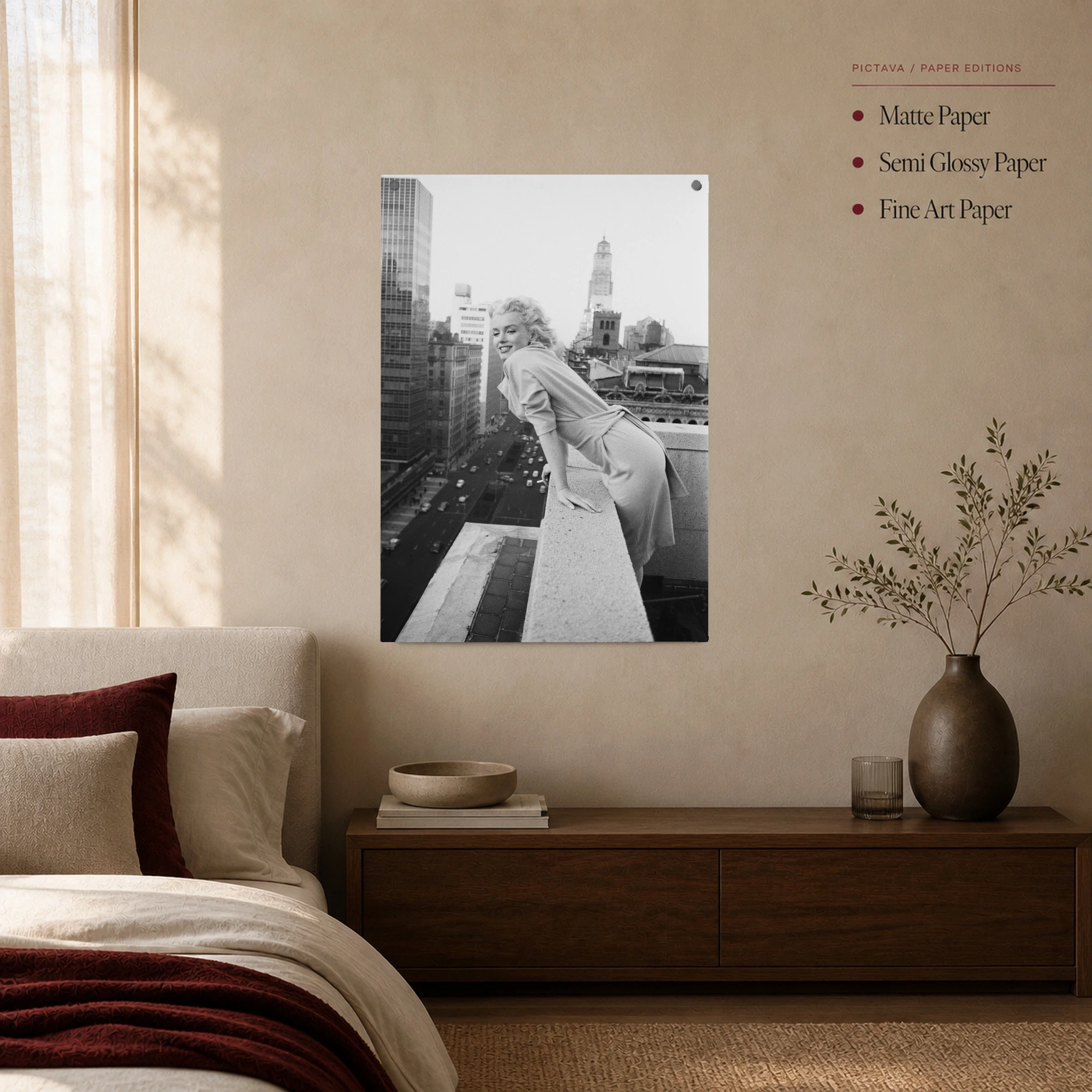 Marilyn Monroe New York City Rooftop Black and White Art Print, view 3