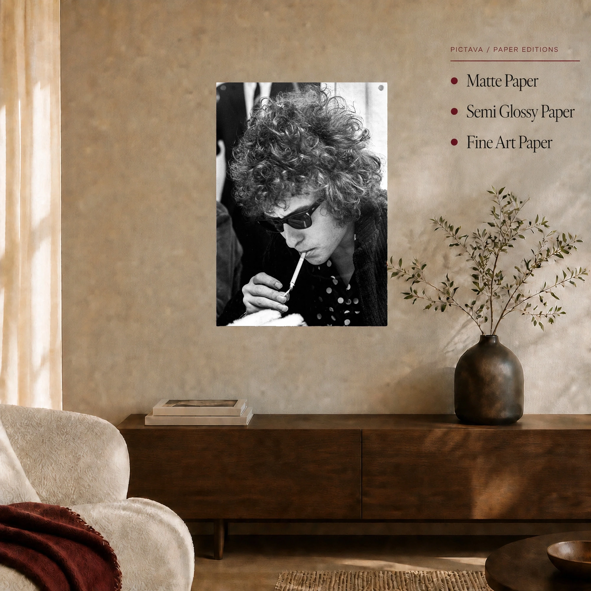 Bob Dylan Vintage Black and White Portrait Wall Art Print, view 5