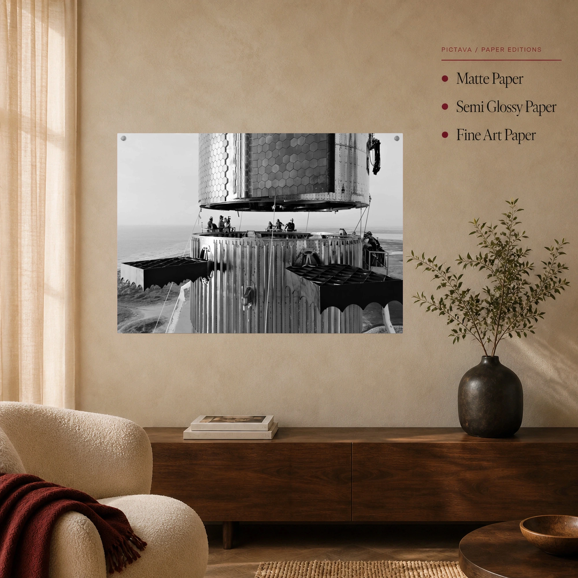 Black and White Starship Rocket Assembly Canvas Art, view 4