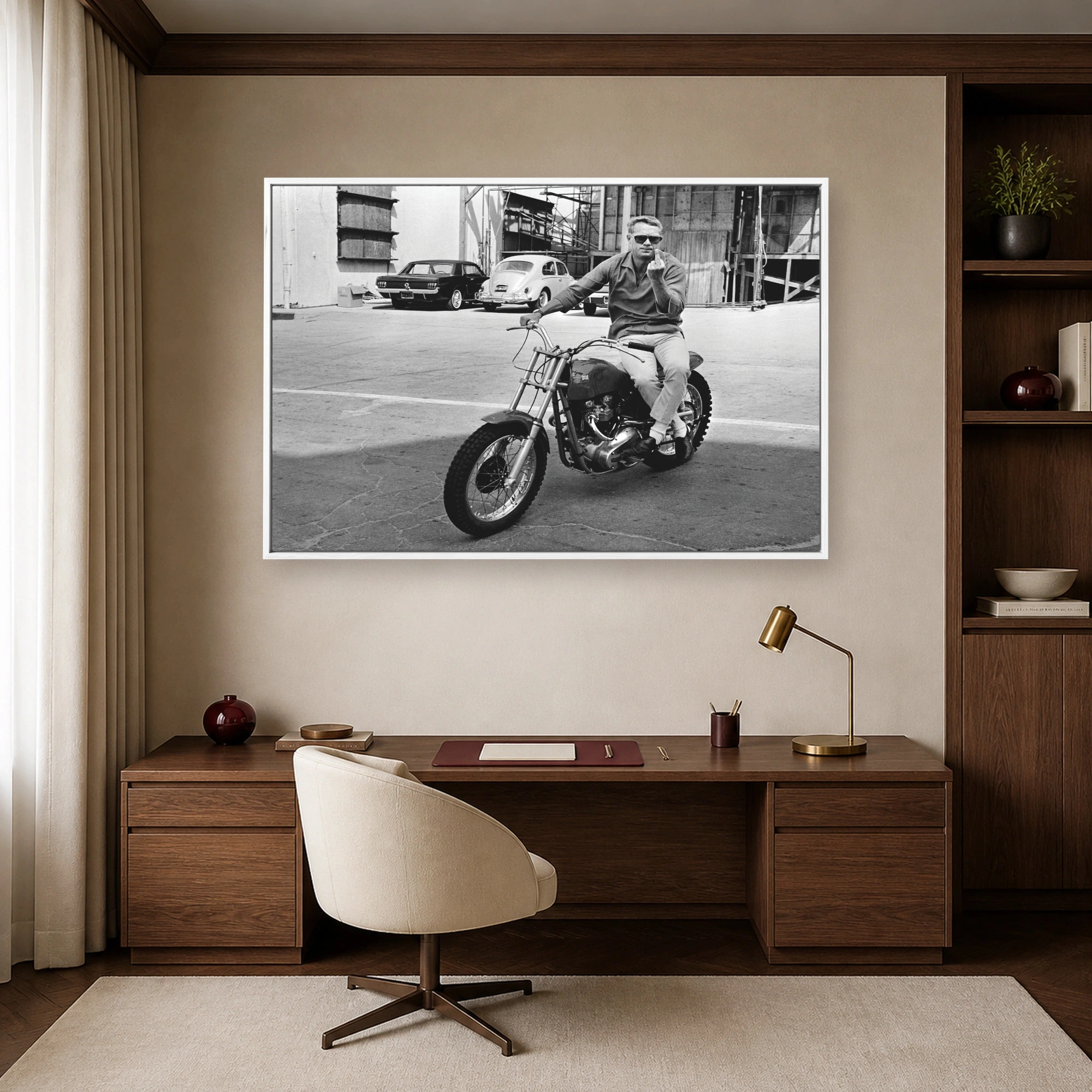 Steve McQueen Rebel Motorcycle Black and White Fine Art Print, view 6