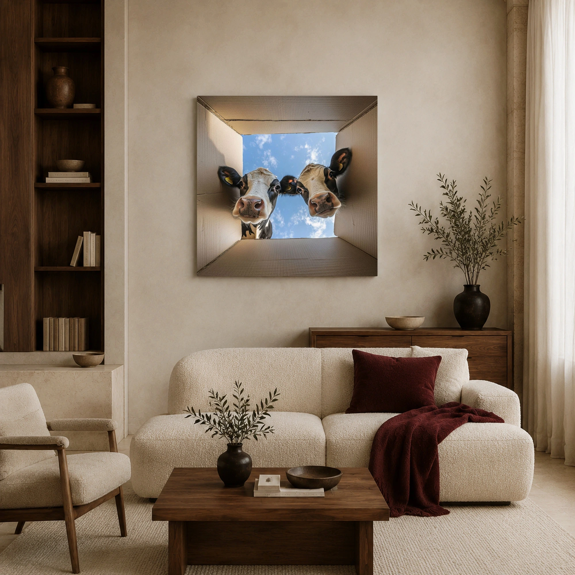 Curious Cows Looking Into Box Wall Art Canvas Print, view 5