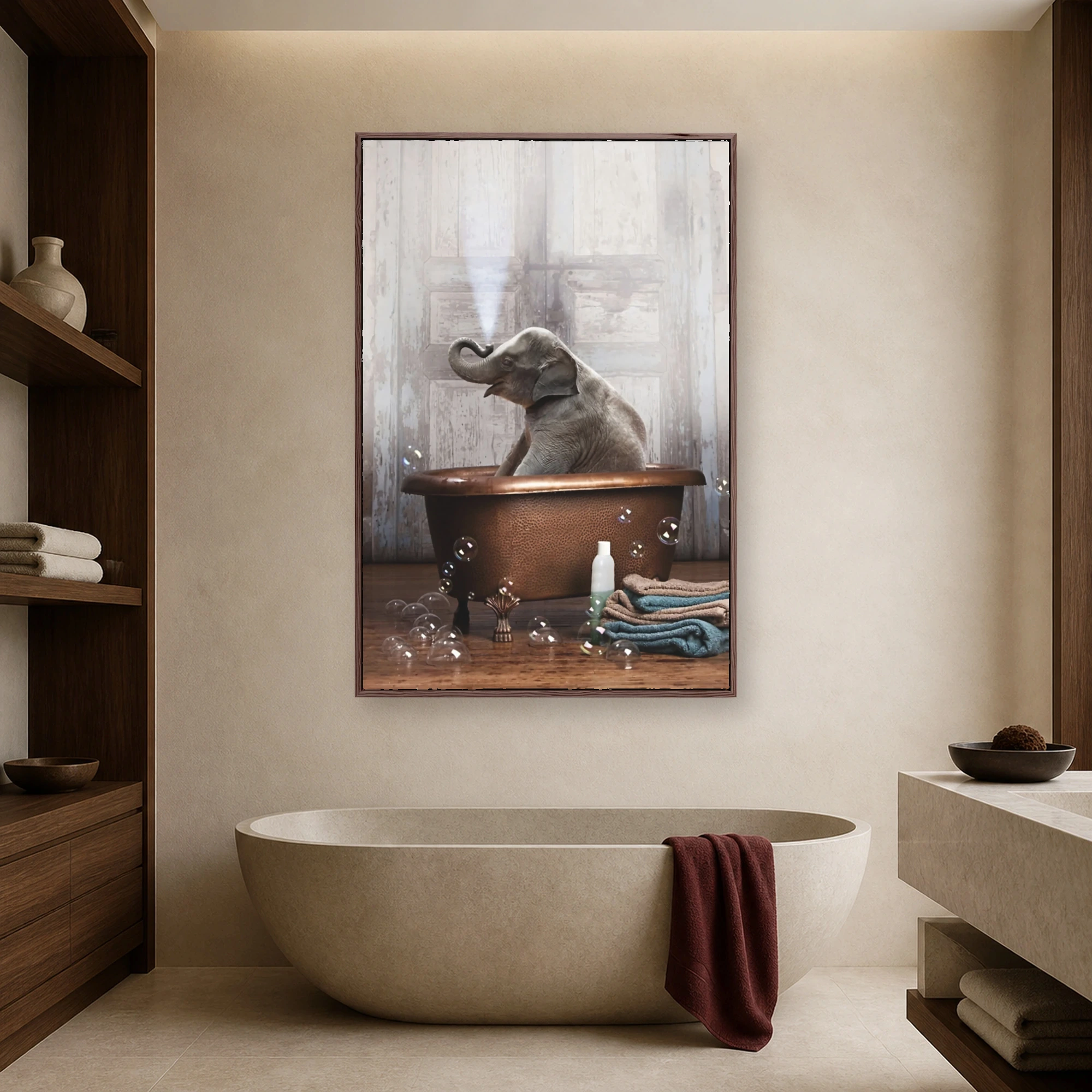 Baby Elephant Bath Time Canvas Print & Framed Art, view 2