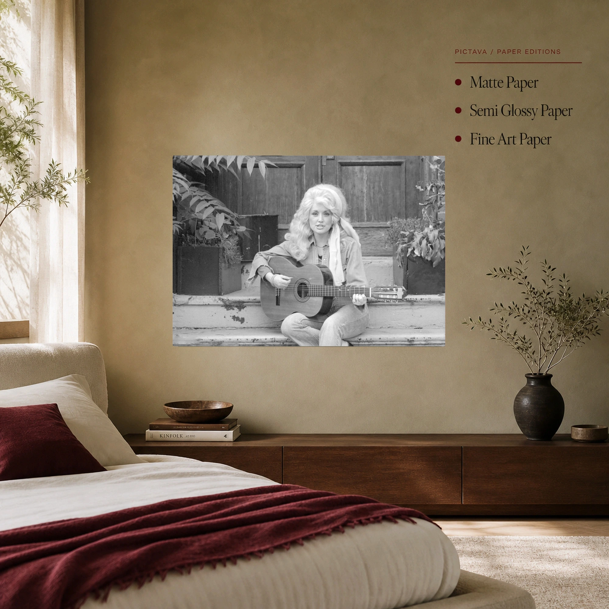 Dolly Parton Acoustic Guitar Vintage Black and White Photography Print, view 7