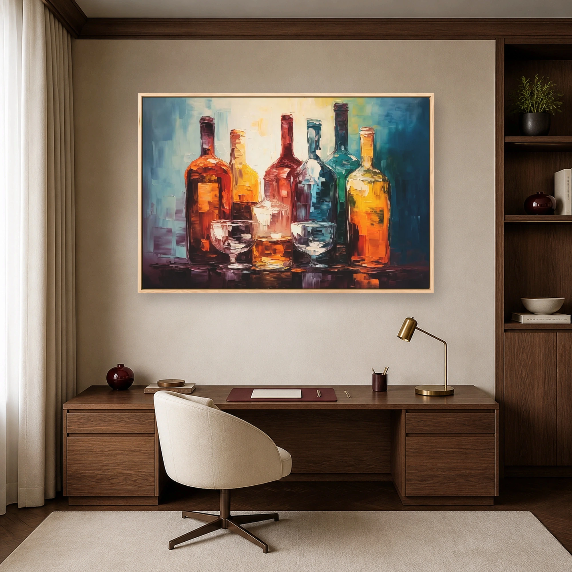 Luminous Glass Bottles Modern Impasto Canvas Art Print, view 7