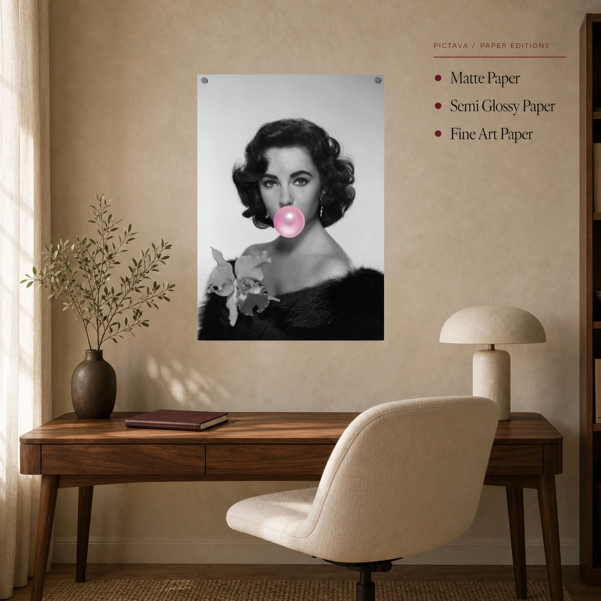 Elizabeth Taylor Classic Hollywood Glamour Pink Bubblegum Wall Art, view 7