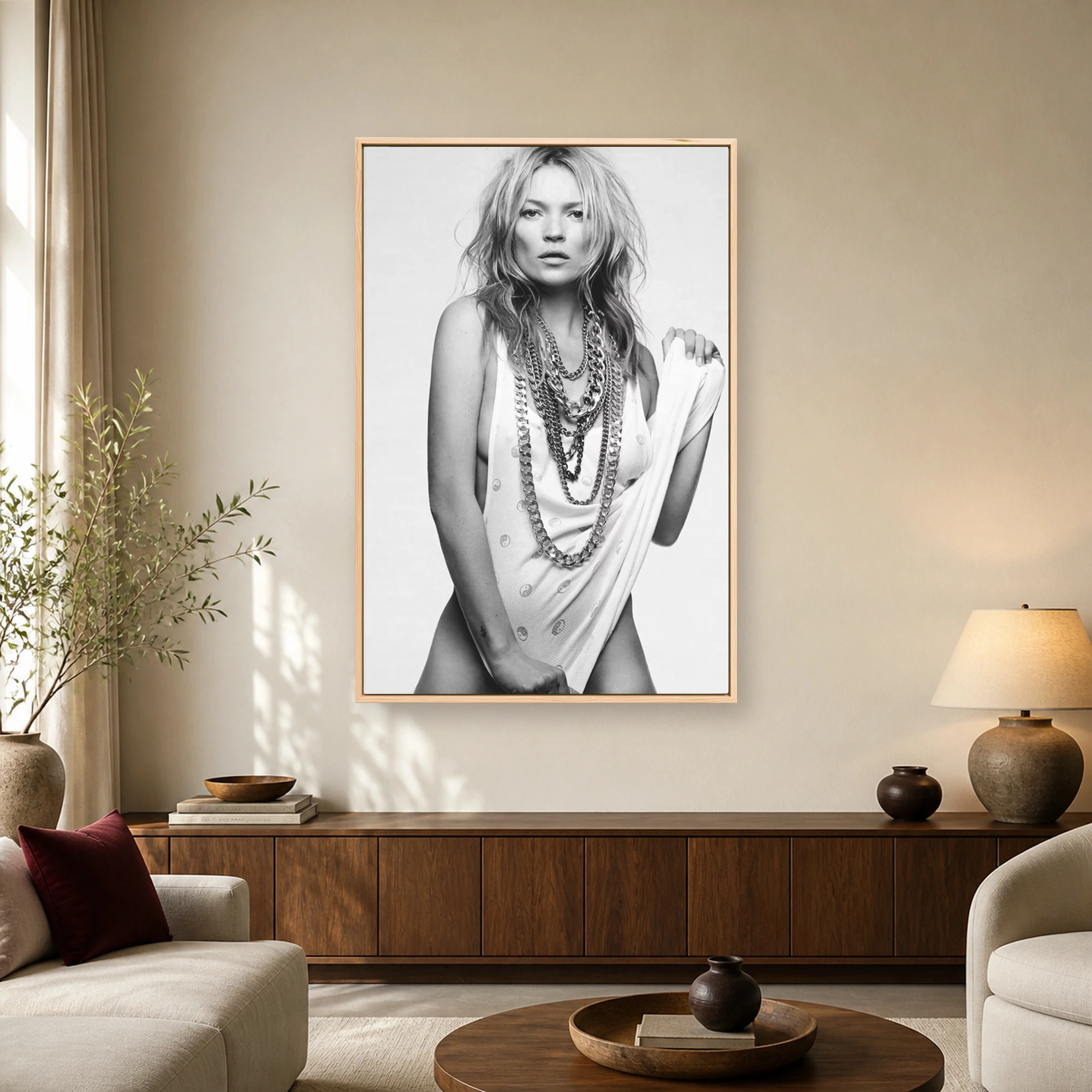 Kate Moss Black and White Fashion Portrait Wall Art, view 2