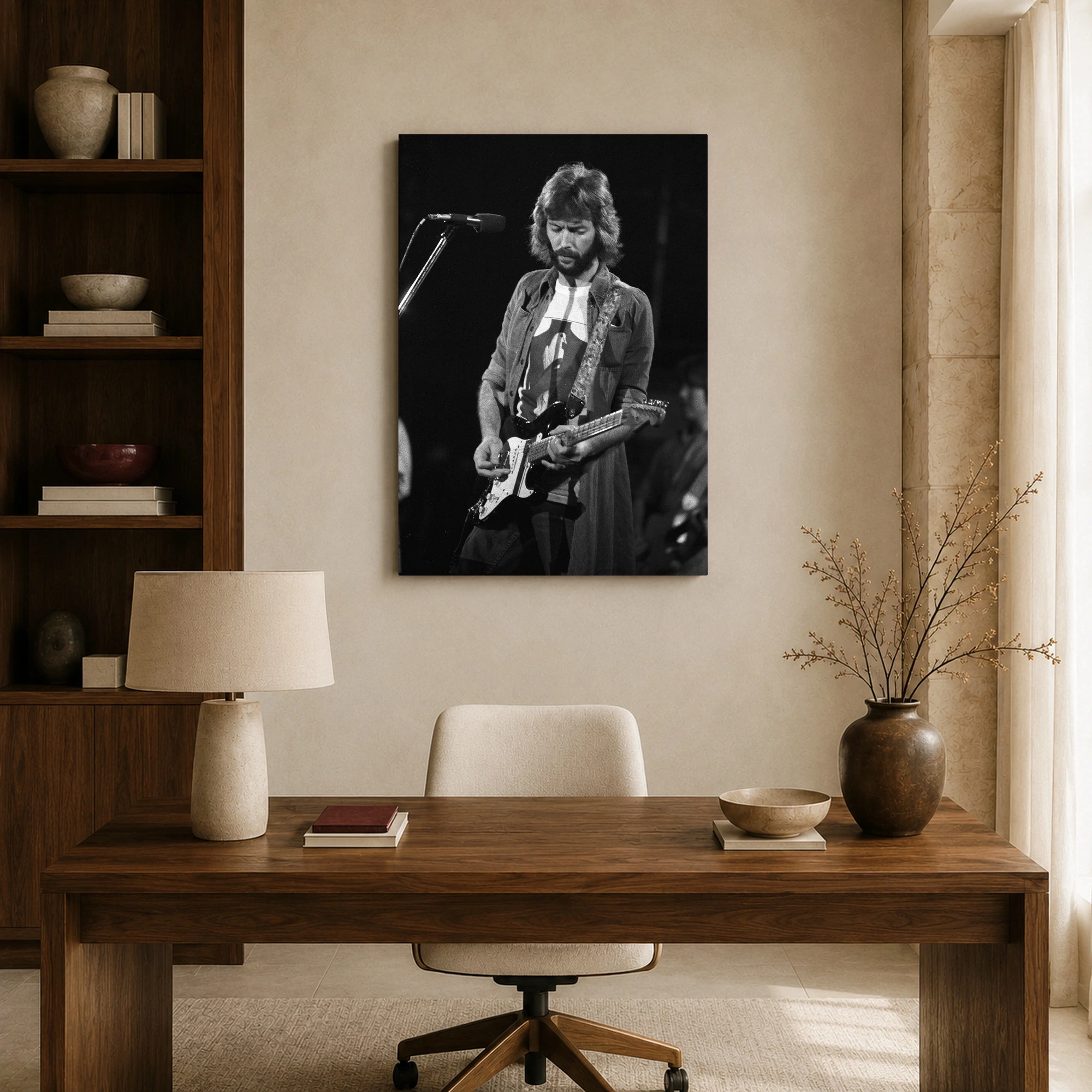 Eric Clapton Vintage Live Concert Black and White Wall Art Print, view 8