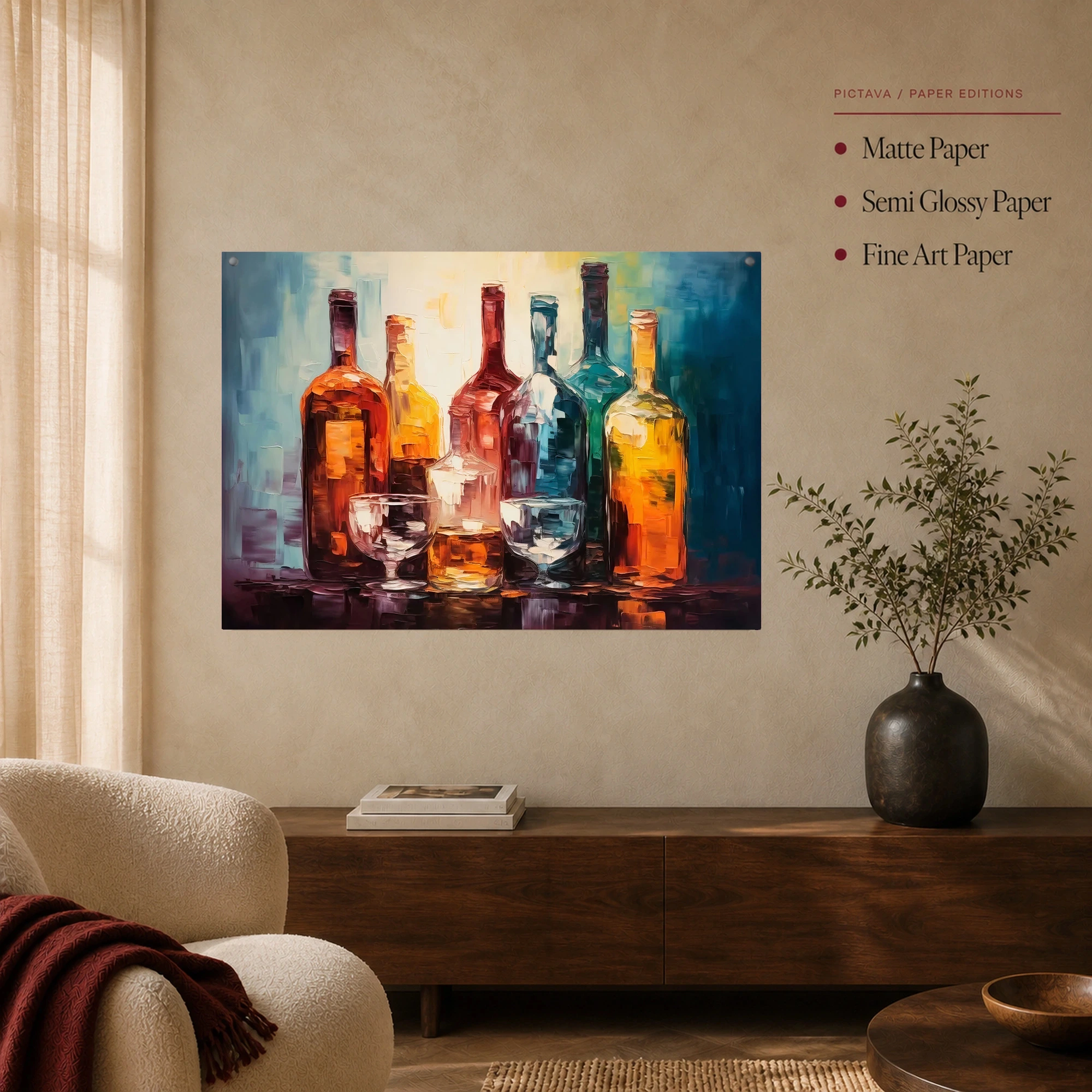Luminous Glass Bottles Modern Impasto Canvas Art Print, view 5