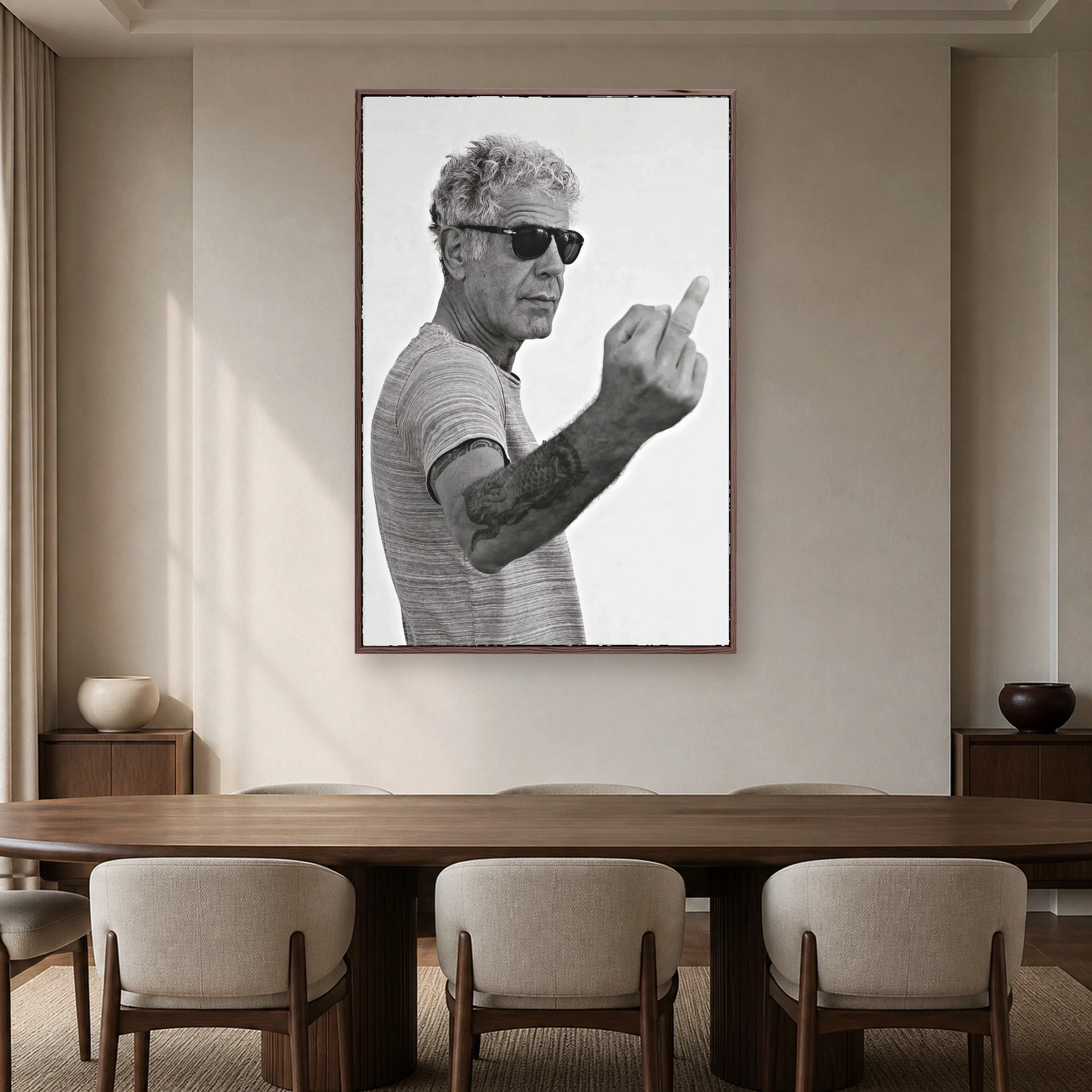 Anthony Bourdain Black & White Portrait Wall Art Print, view 4