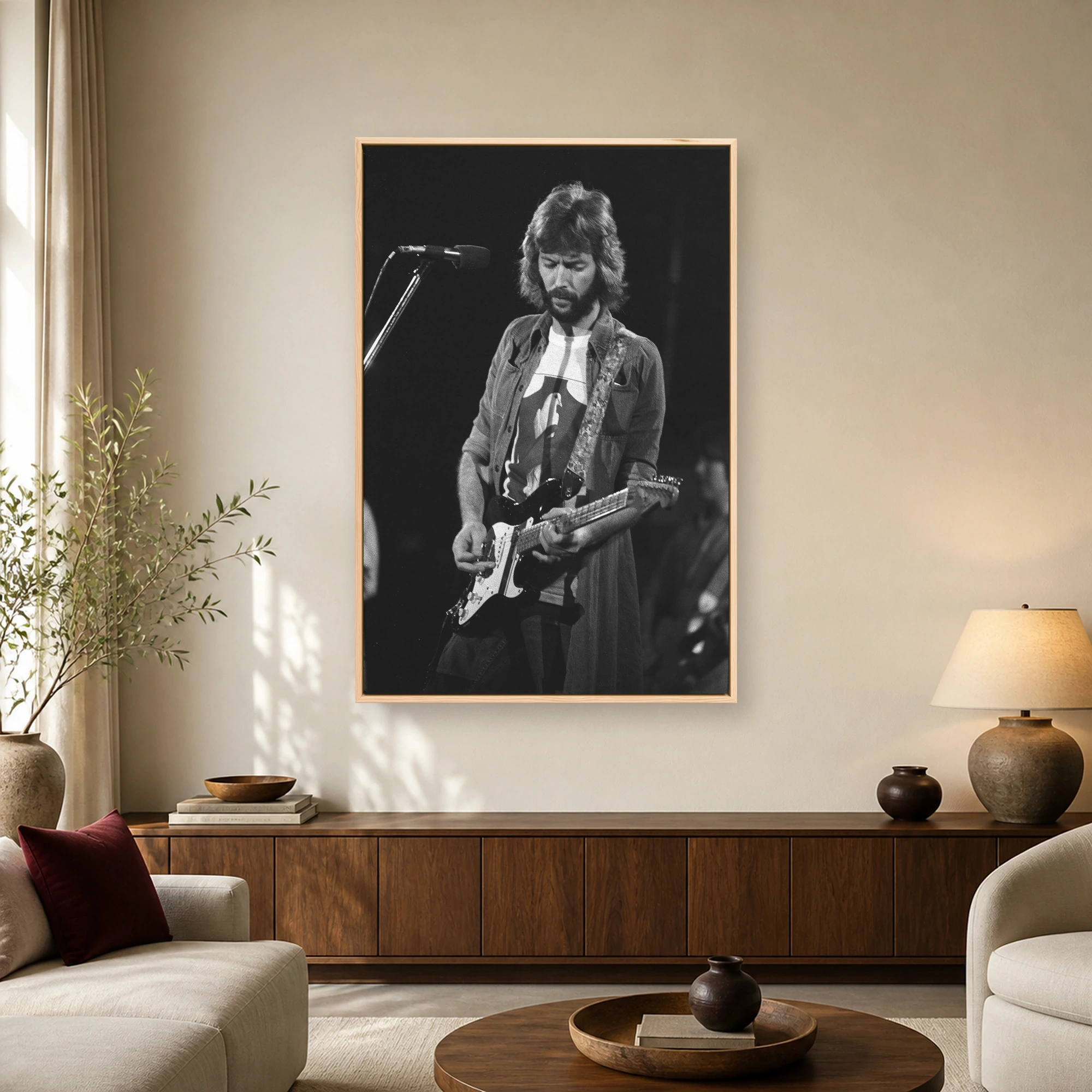Eric Clapton Vintage Live Concert Black and White Wall Art Print, view 2