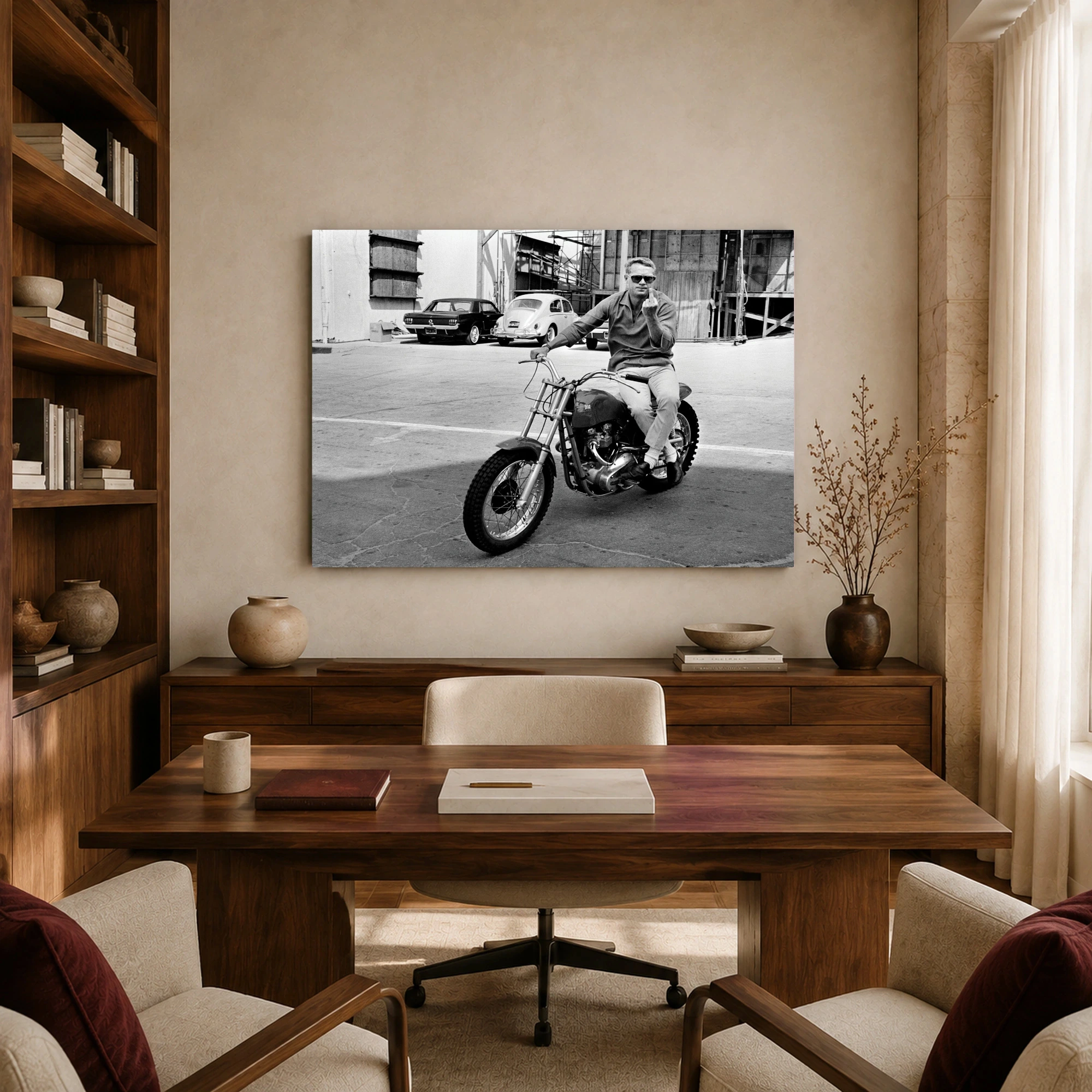 Steve McQueen Rebel Motorcycle Black and White Fine Art Print, view 8