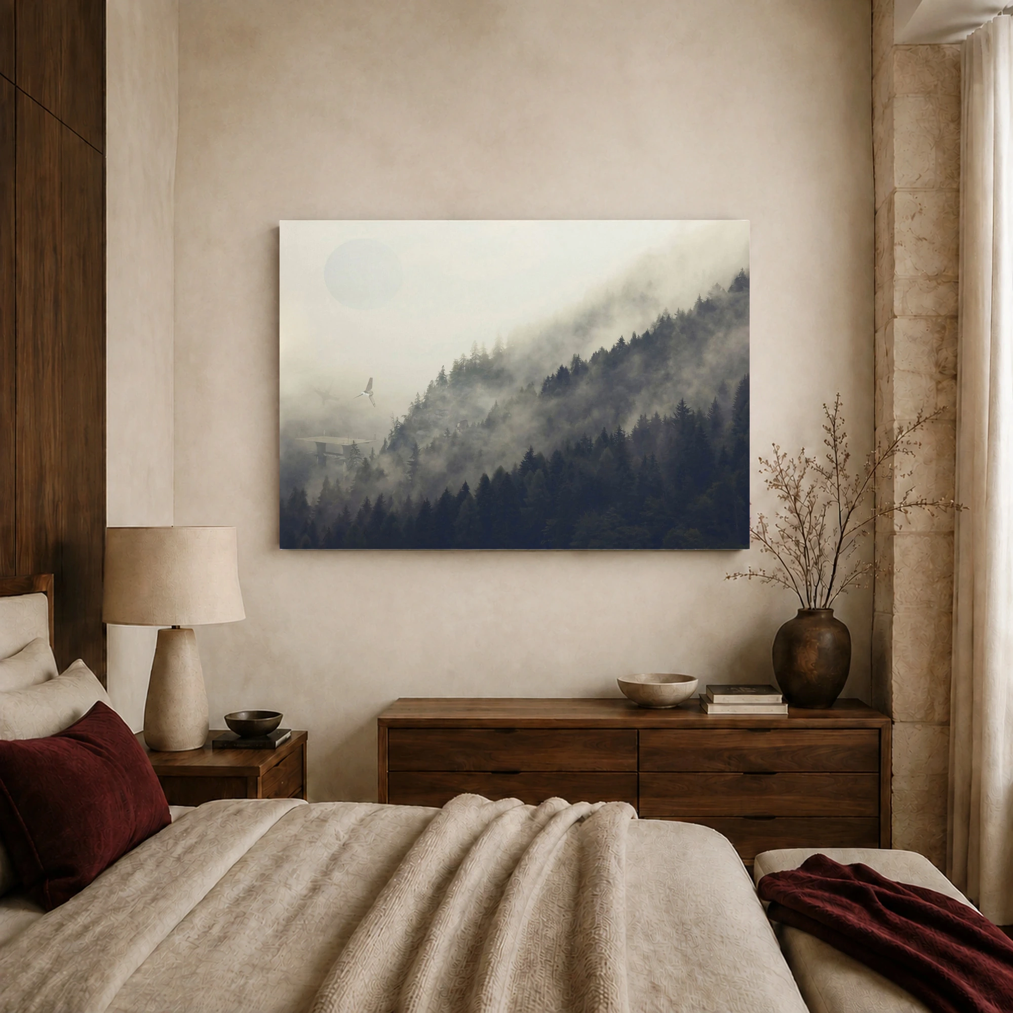 Misty Forest Sci-Fi Shuttle Landscape Canvas Wall Art, view 6