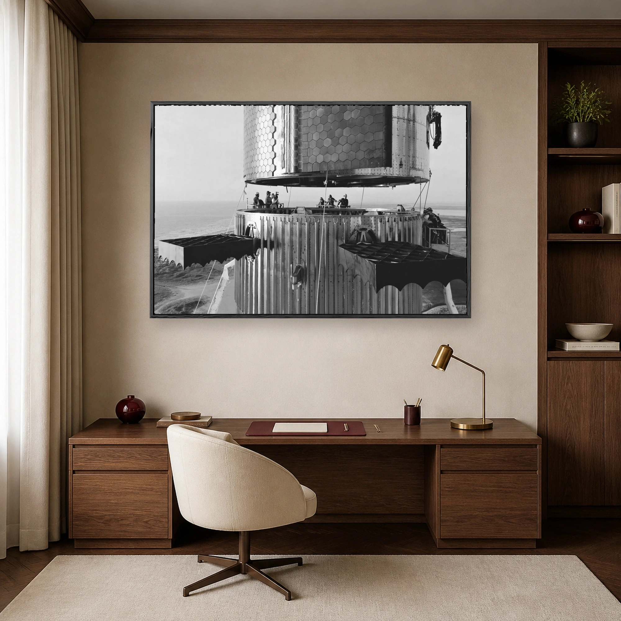 Black and White Starship Rocket Assembly Canvas Art, view 6