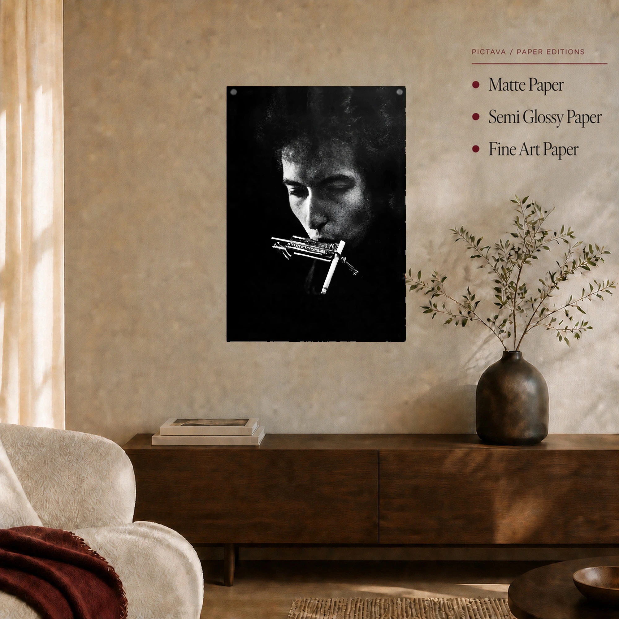 Bob Dylan Harmonica Black and White Portrait Fine Art Print, view 5