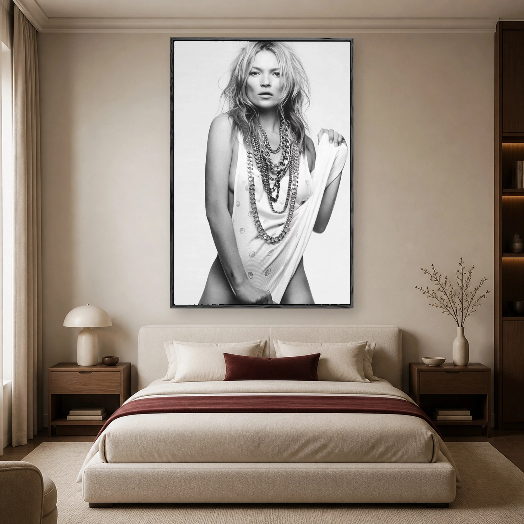 Kate Moss Black and White Fashion Portrait Wall Art, view 3