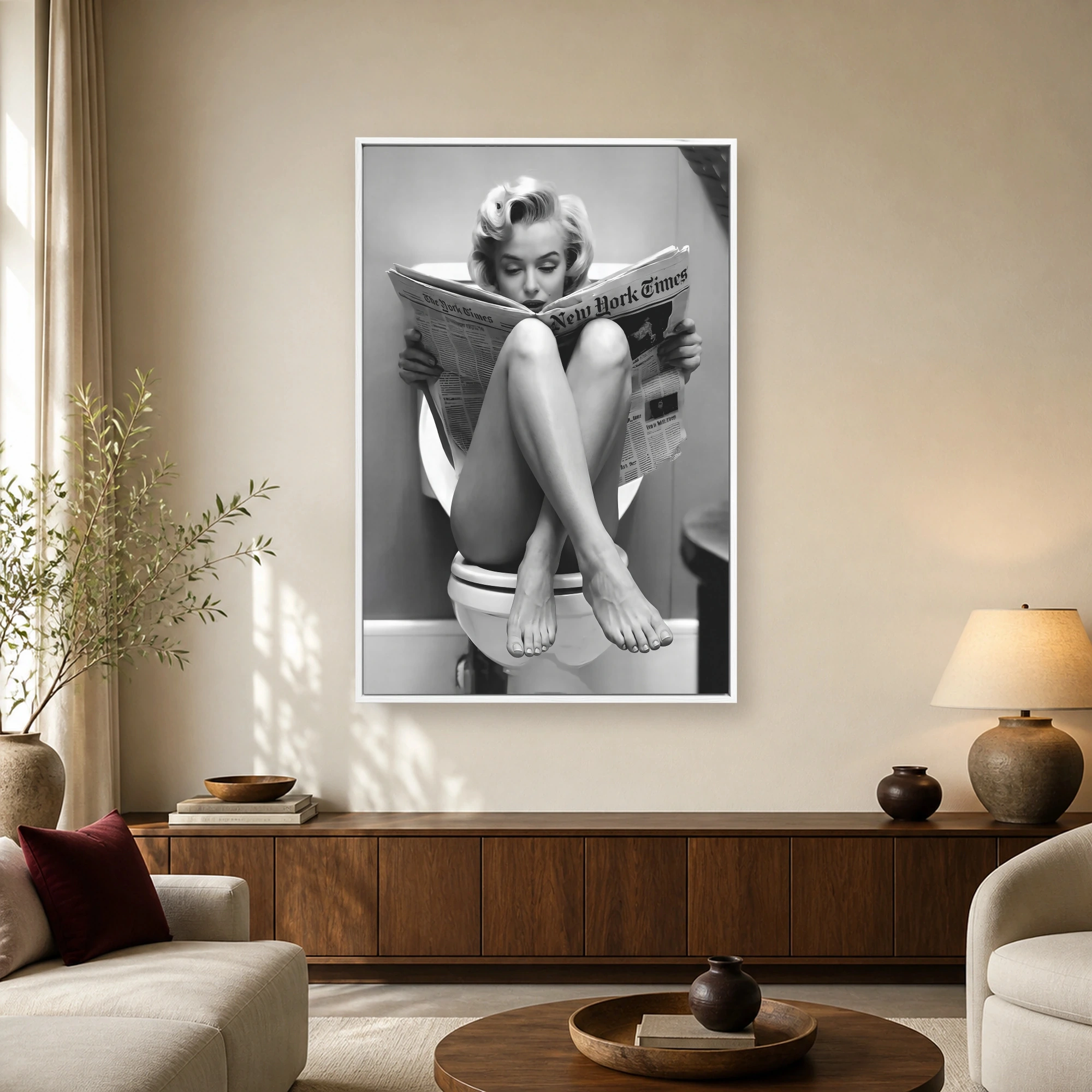 Marilyn Reading Newspaper Canvas Wall Art & Framed Print, view 2