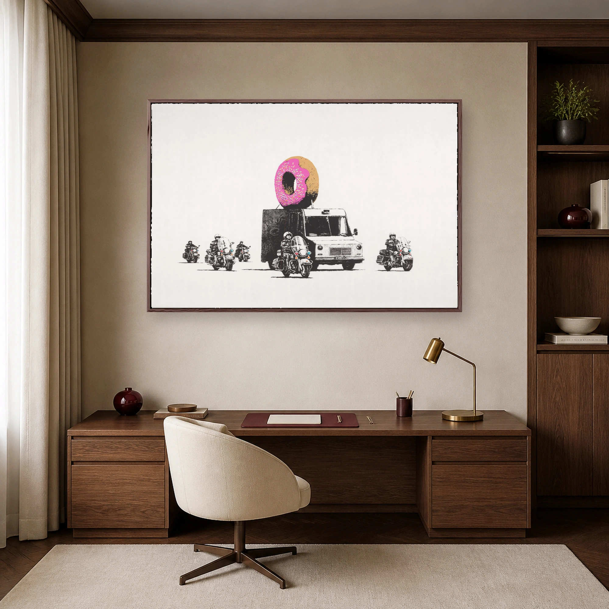 Satirical Donut Police Escort Street Art Canvas Print, view 4