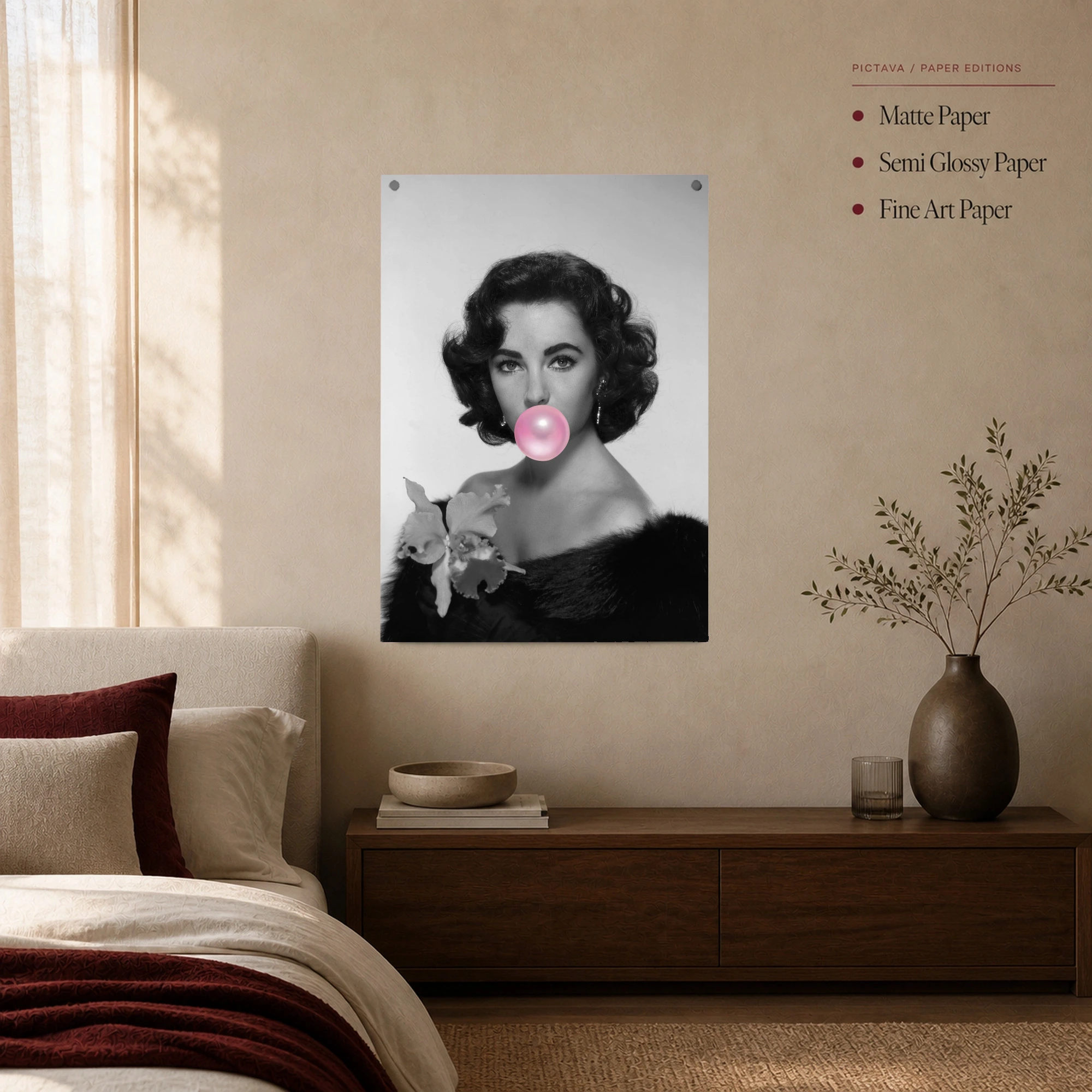 Elizabeth Taylor Classic Hollywood Glamour Pink Bubblegum Wall Art, view 3