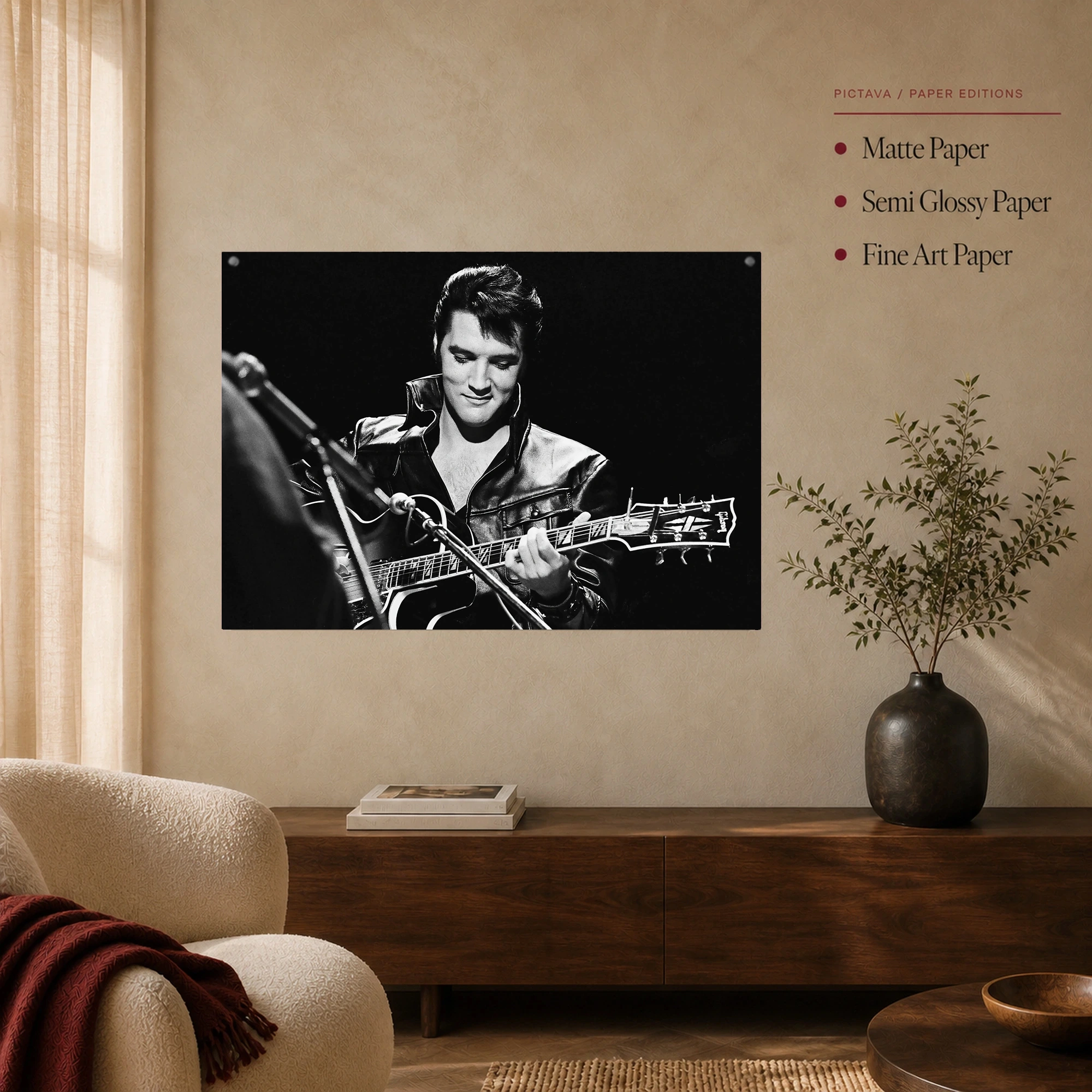 Elvis Presley Vintage Black Leather Guitar Wall Art Print, view 3