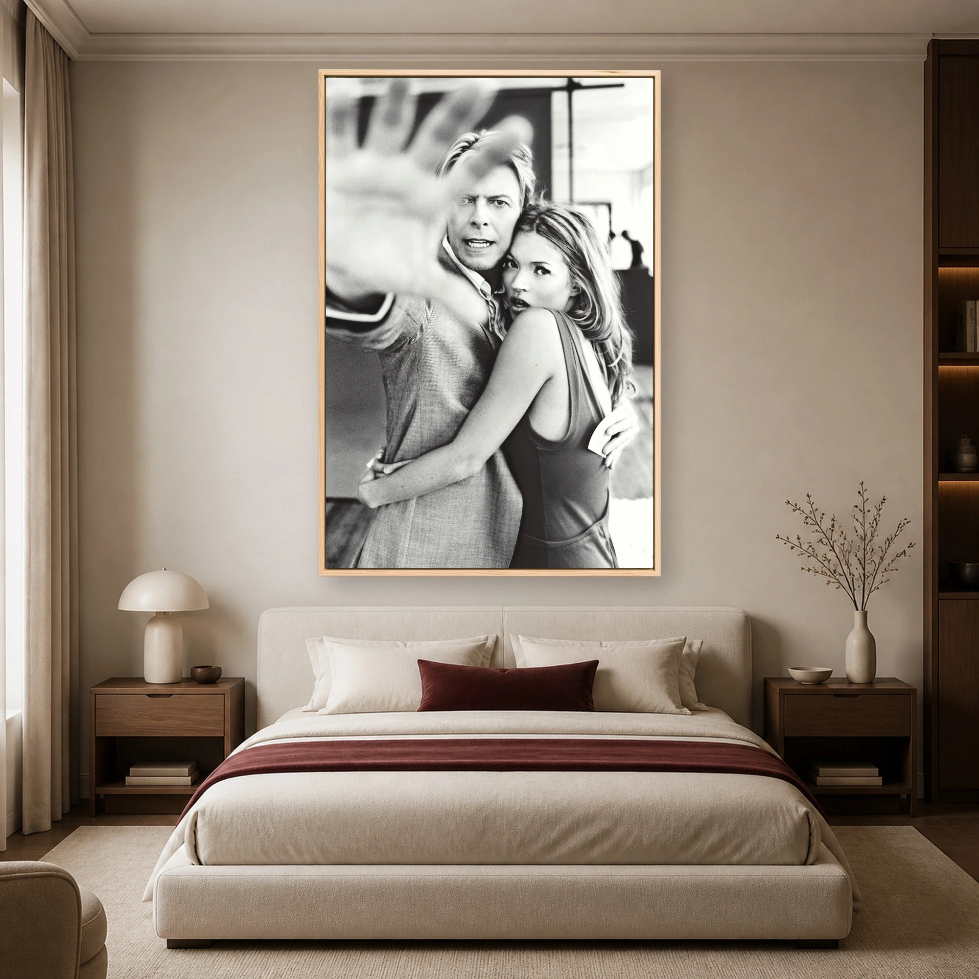David Bowie and Kate Moss Black and White Portrait Art Print, view 3